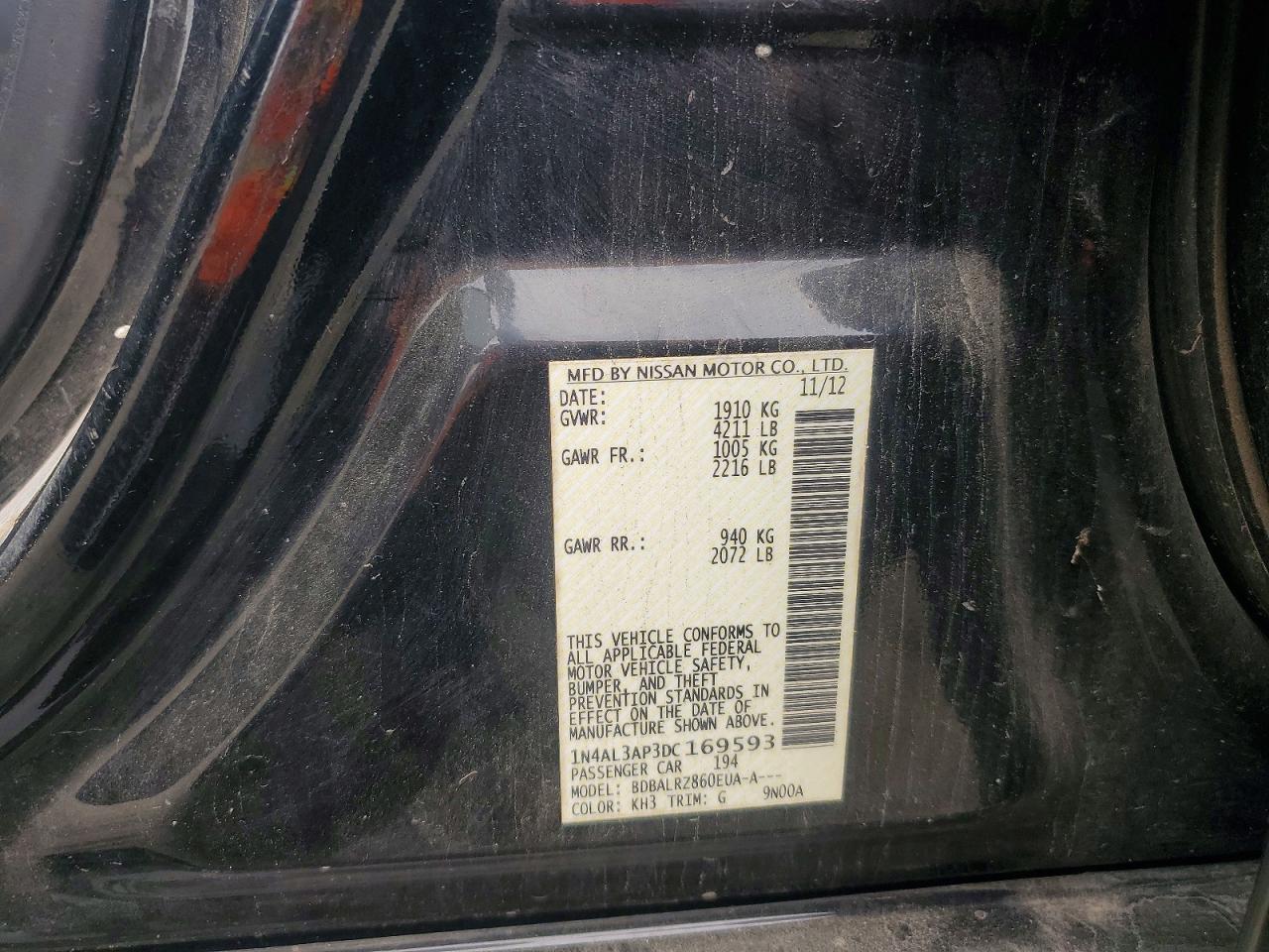 2013 Nissan Altima 2.5 Black vin: 1N4AL3AP3DC169593