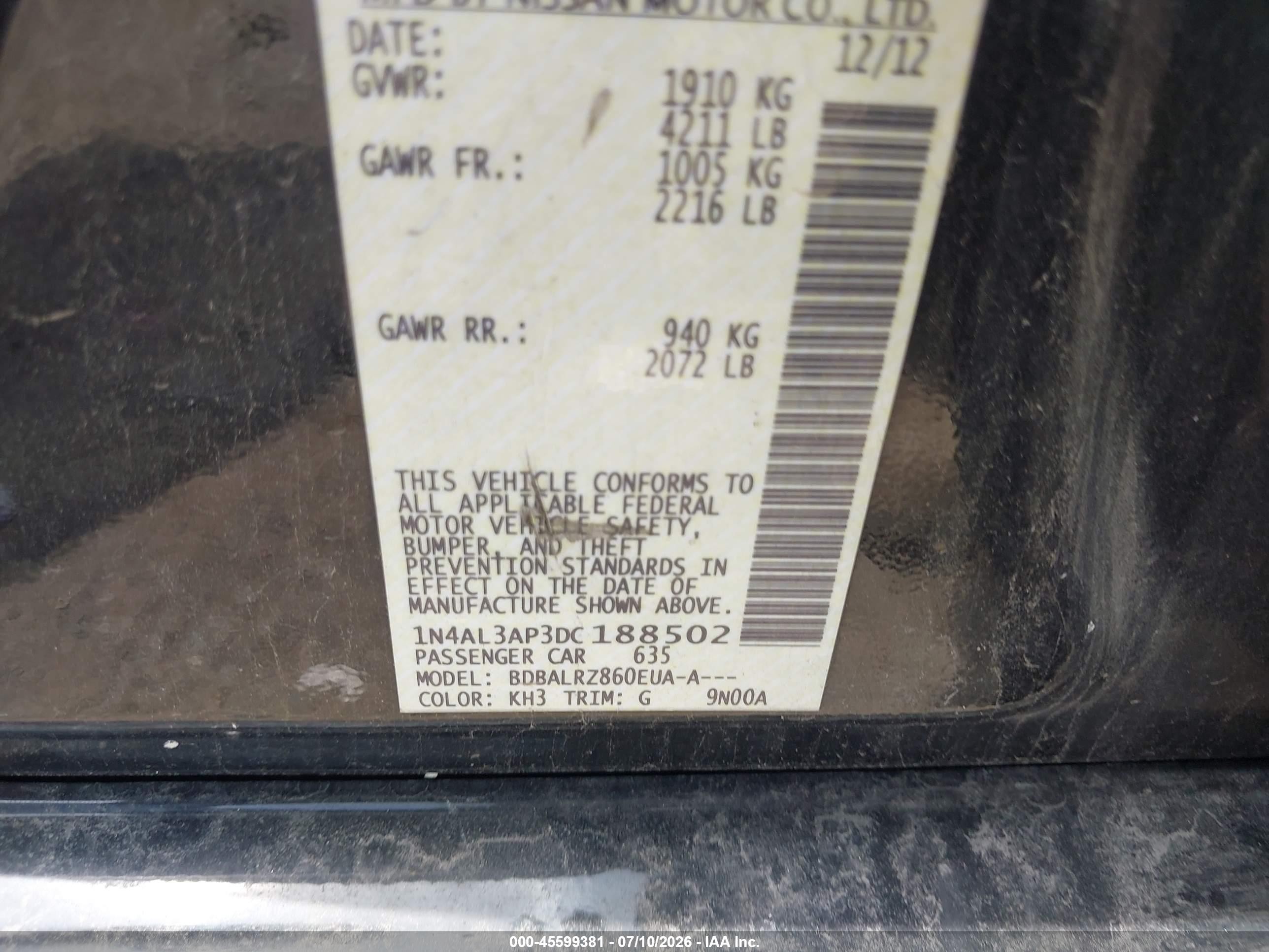 2013 Nissan Altima 2.5 S Черный vin: 1N4AL3AP3DC188502