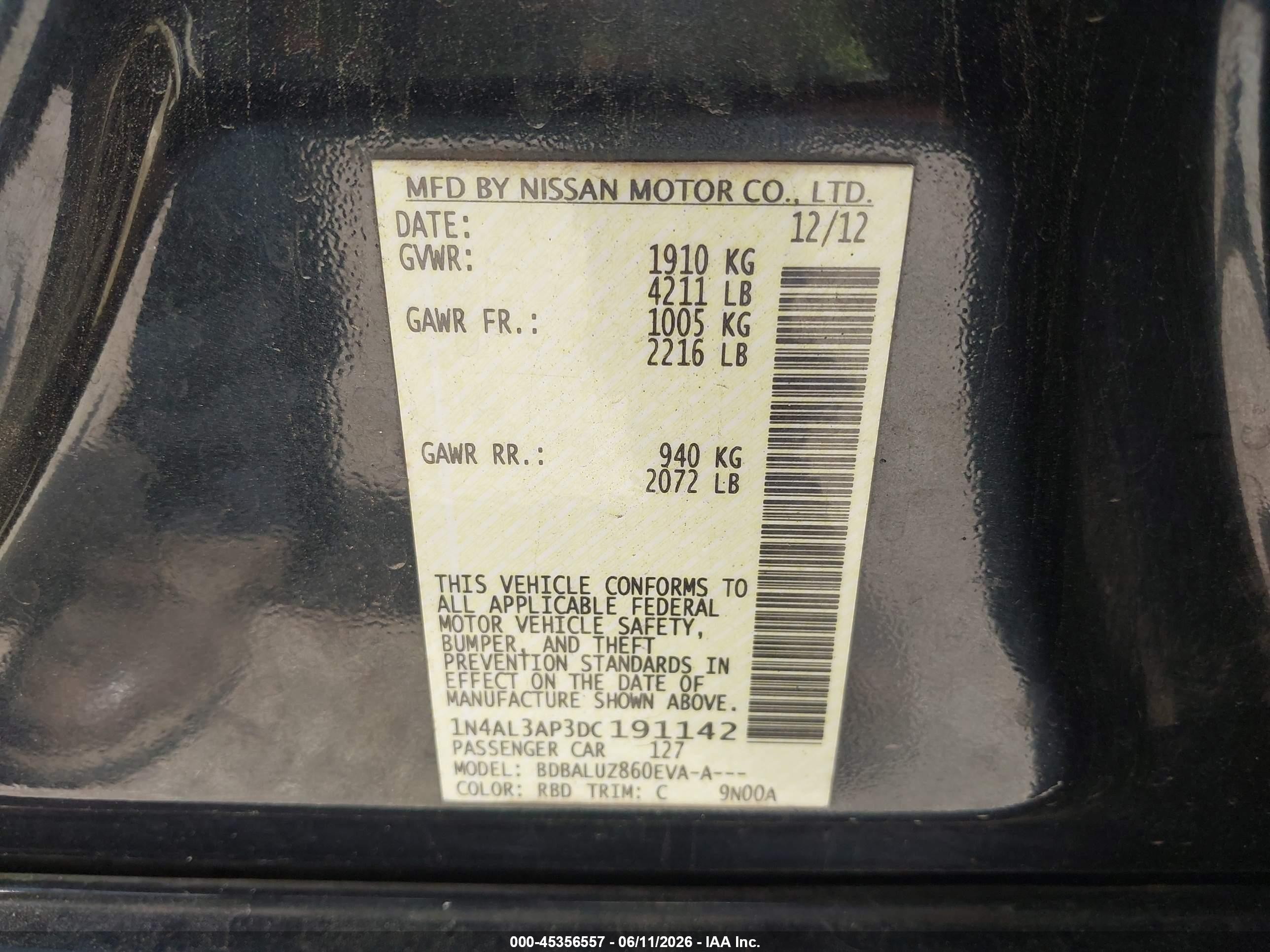 2013 Nissan Altima 2.5 Sv Black vin: 1N4AL3AP3DC191142