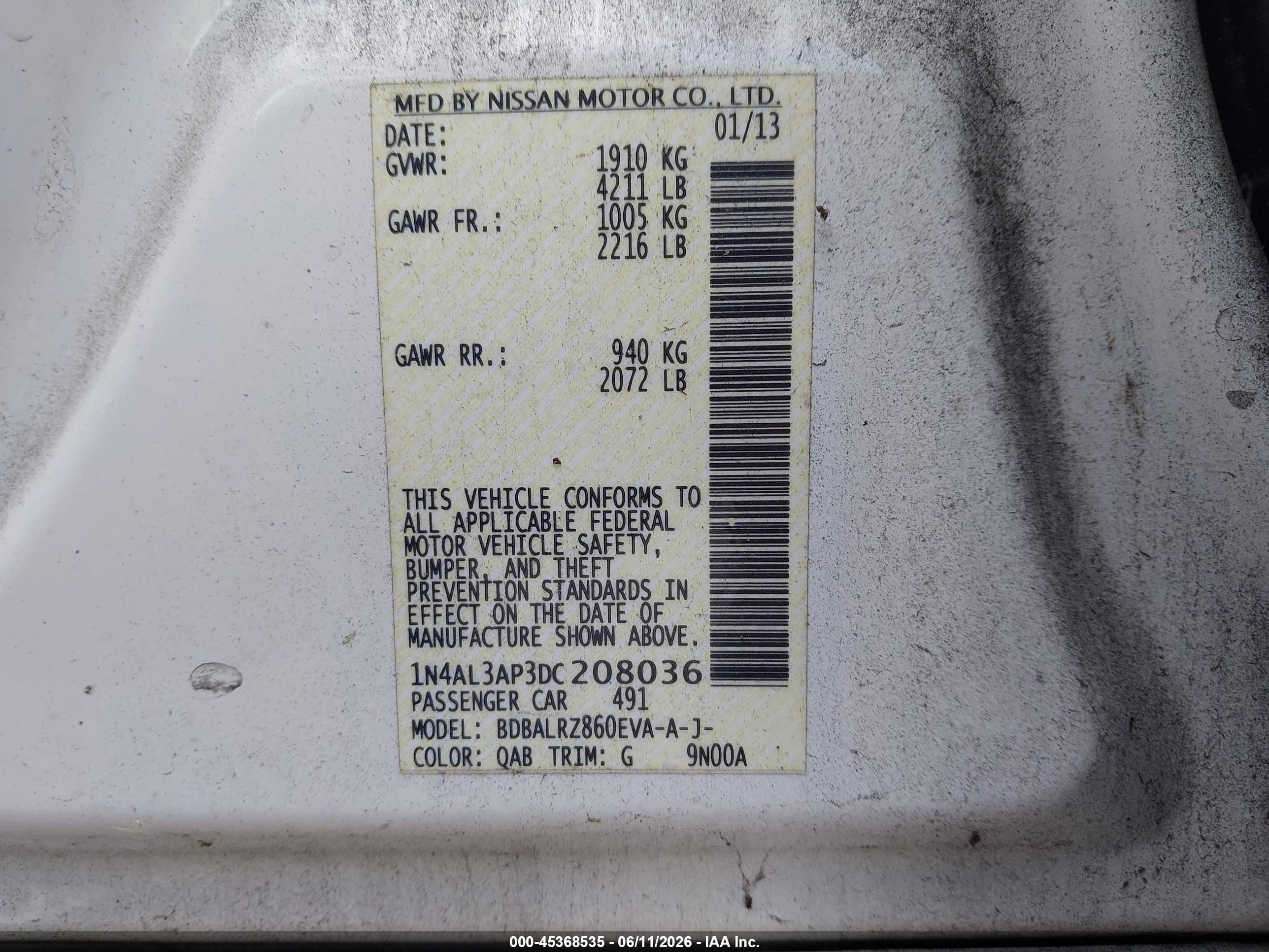 2013 Nissan Altima 2.5 S White vin: 1N4AL3AP3DC208036