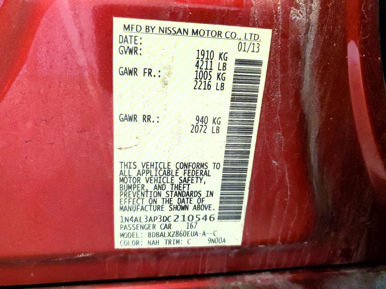 2013 Nissan Altima 2.5 Maroon vin: 1N4AL3AP3DC210546