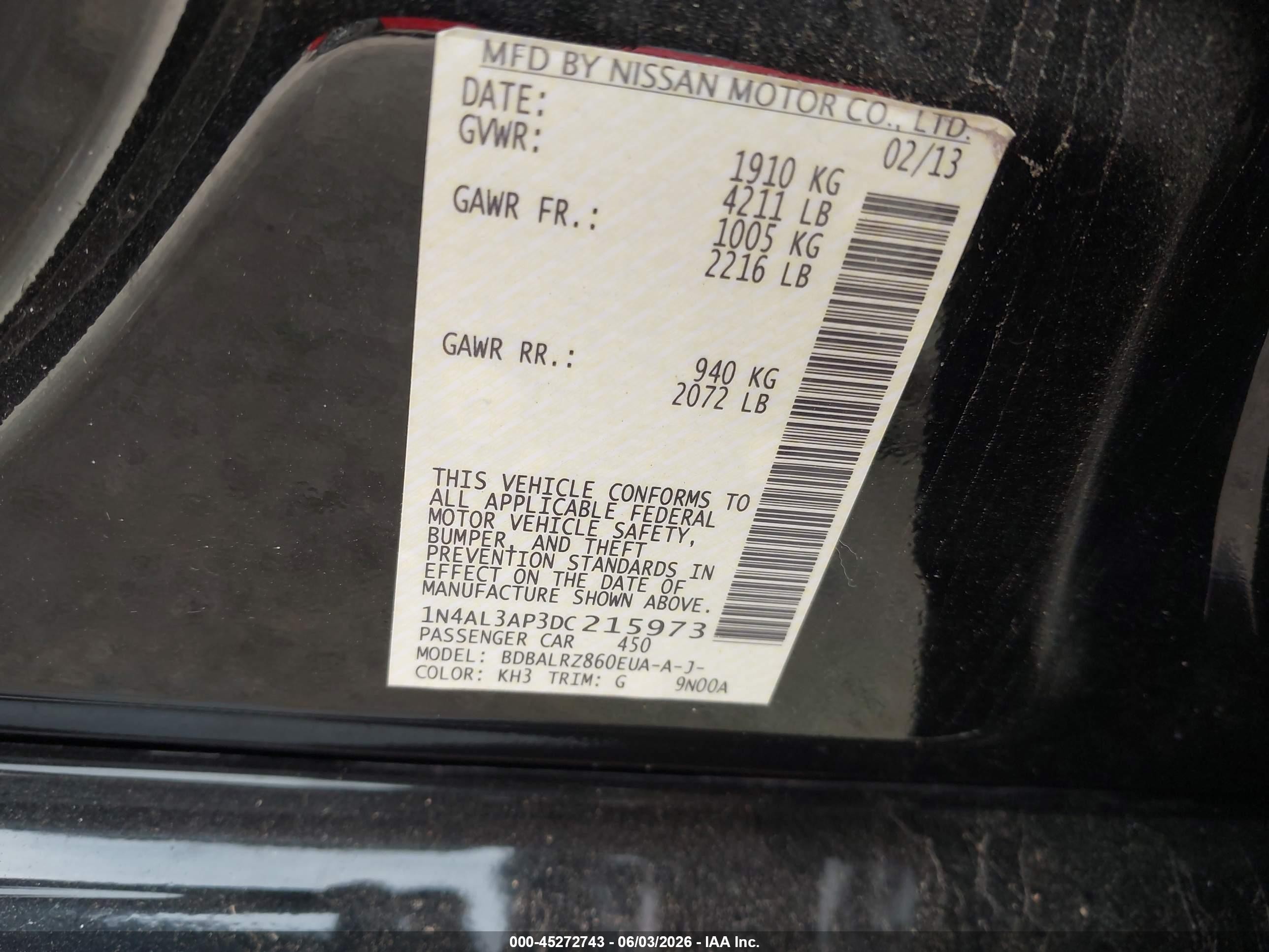 2013 Nissan Altima 2.5 S Black vin: 1N4AL3AP3DC215973