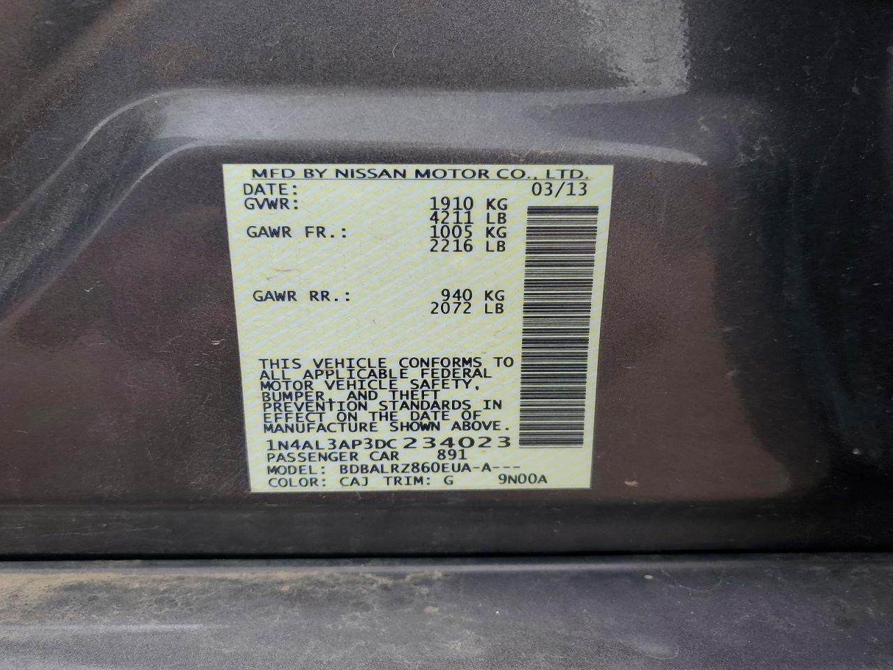 2013 Nissan Altima 2.5 Gray vin: 1N4AL3AP3DC234023