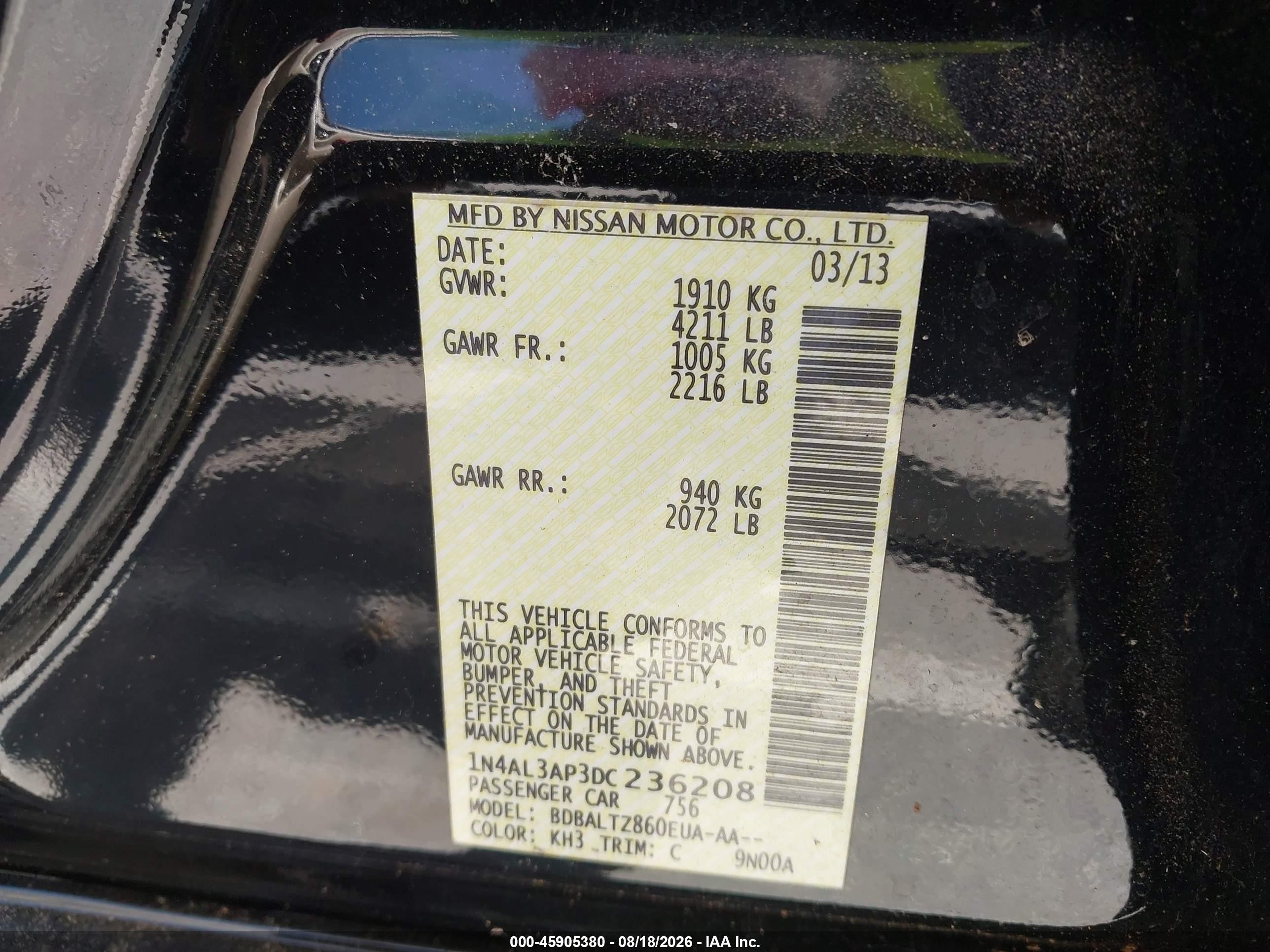2013 Nissan Altima 2.5 Sv Black vin: 1N4AL3AP3DC236208