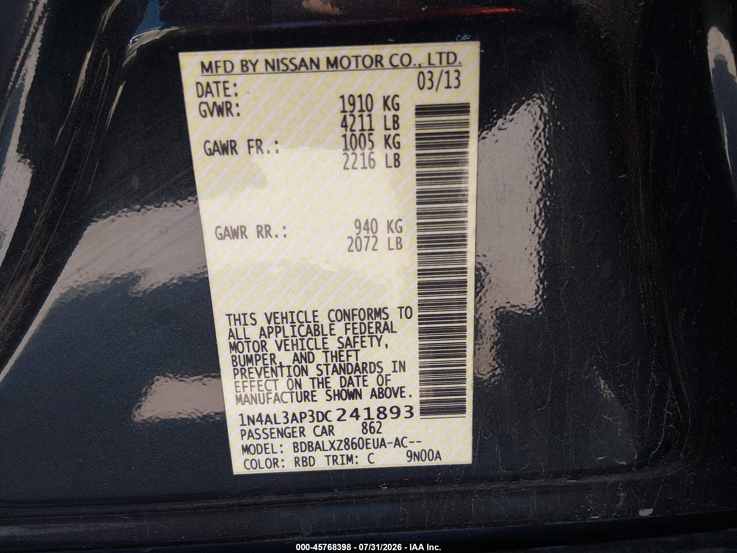 2013 Nissan Altima 2.5 Sl Черный vin: 1N4AL3AP3DC241893