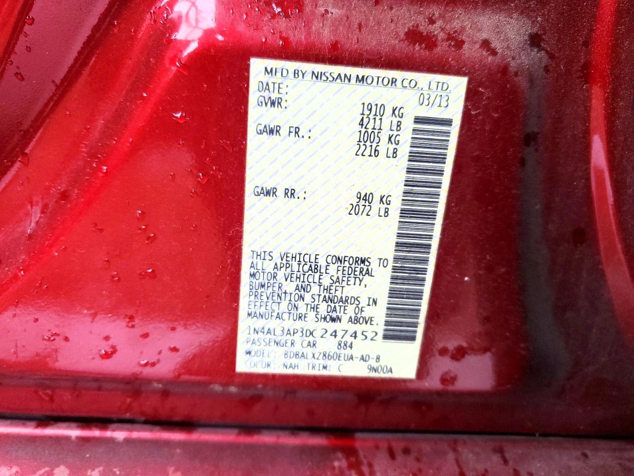 2013 Nissan Altima 2.5 Red vin: 1N4AL3AP3DC247452
