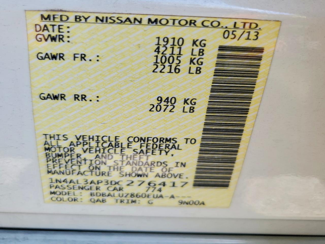 2013 Nissan Altima 2.5 Белый vin: 1N4AL3AP3DC276417