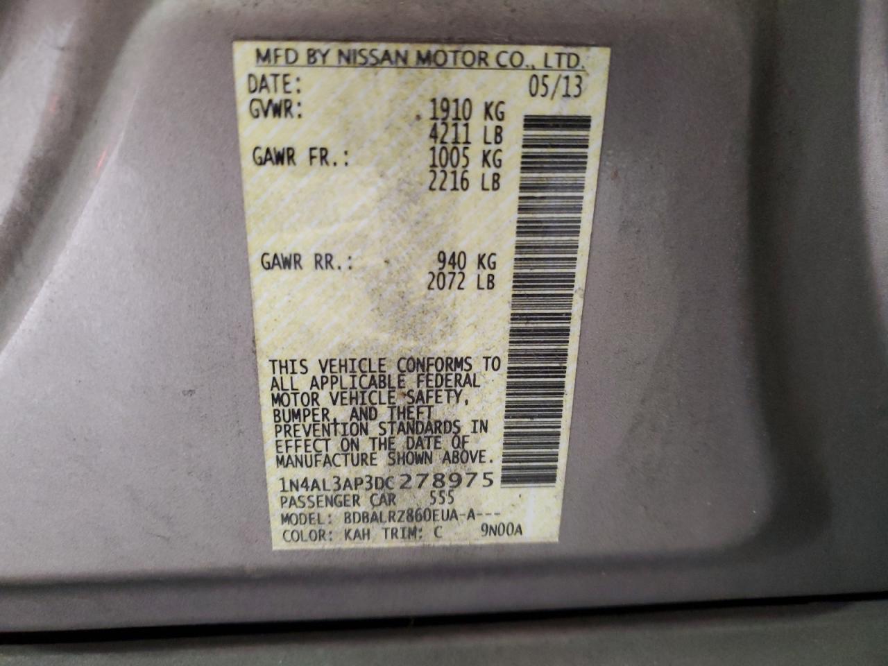 2013 Nissan Altima 2.5 Beige vin: 1N4AL3AP3DC278975
