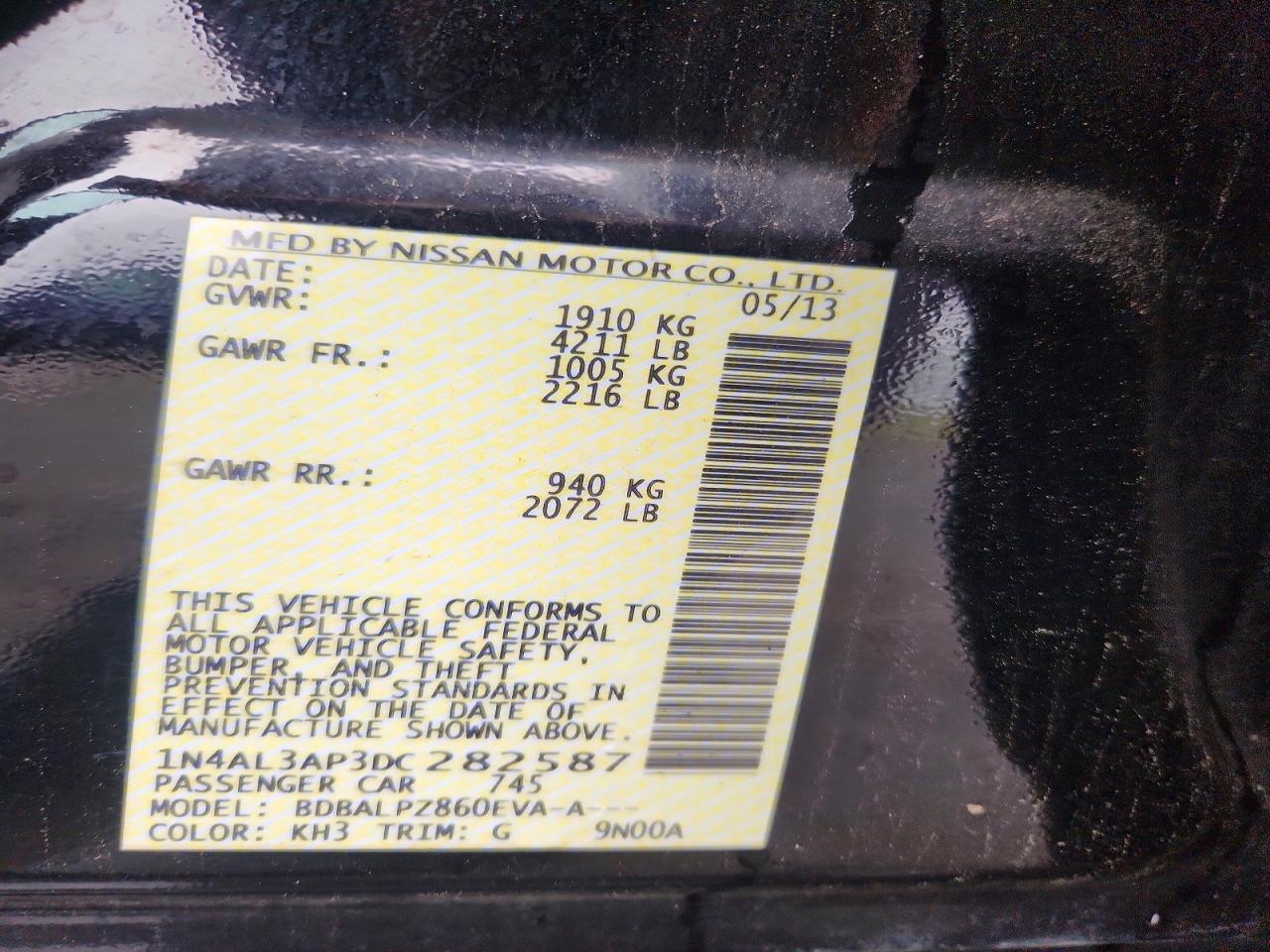 2013 Nissan Altima 2.5 Black vin: 1N4AL3AP3DC282587