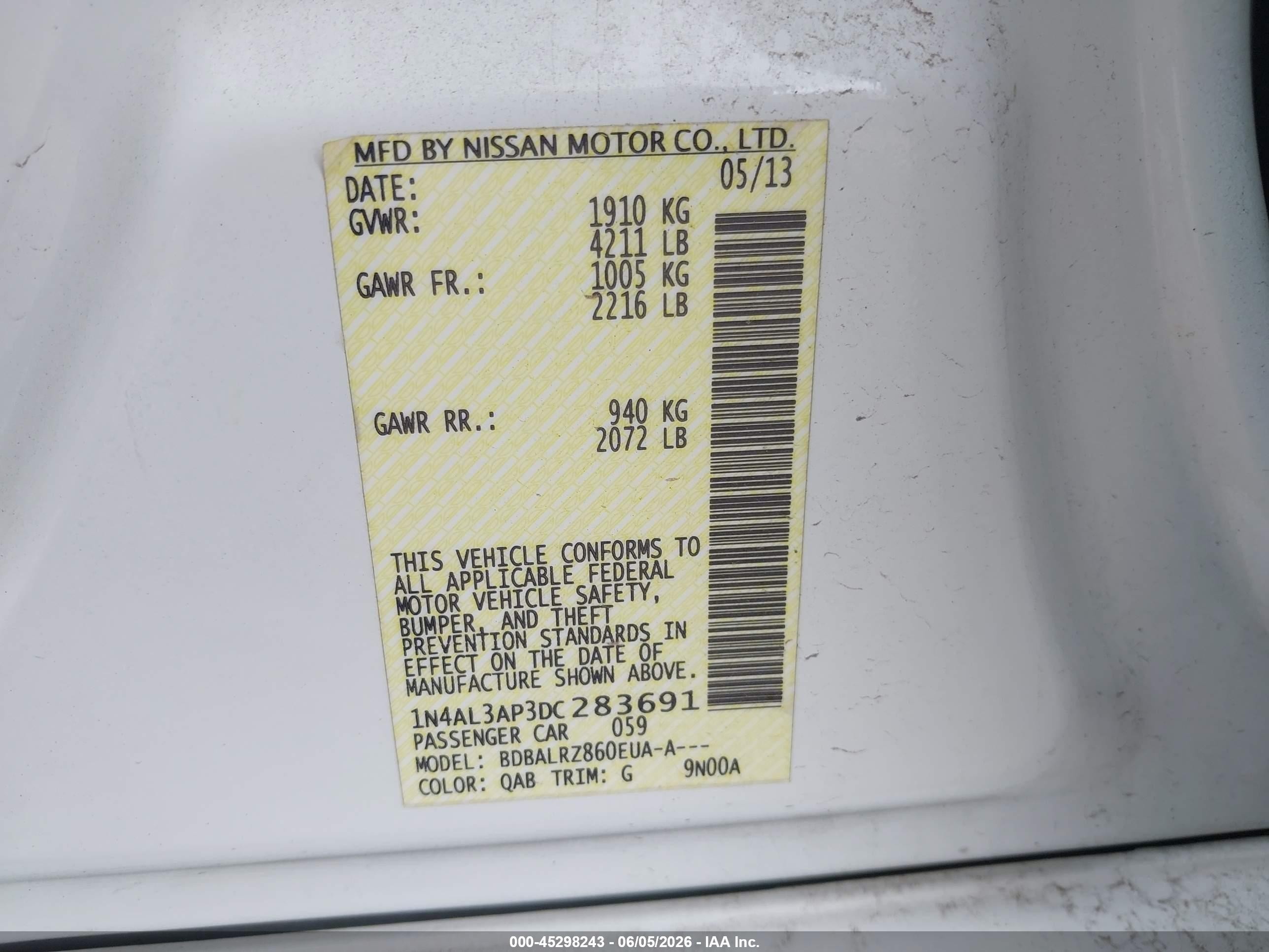 2013 Nissan Altima 2.5 S Белый vin: 1N4AL3AP3DC283691