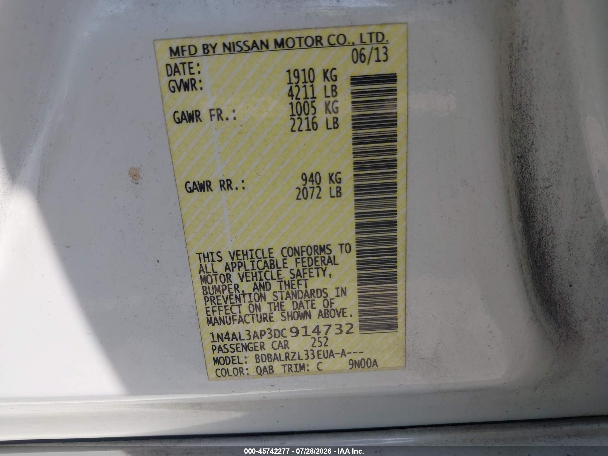 2013 Nissan Altima 2.5 S White vin: 1N4AL3AP3DC914732