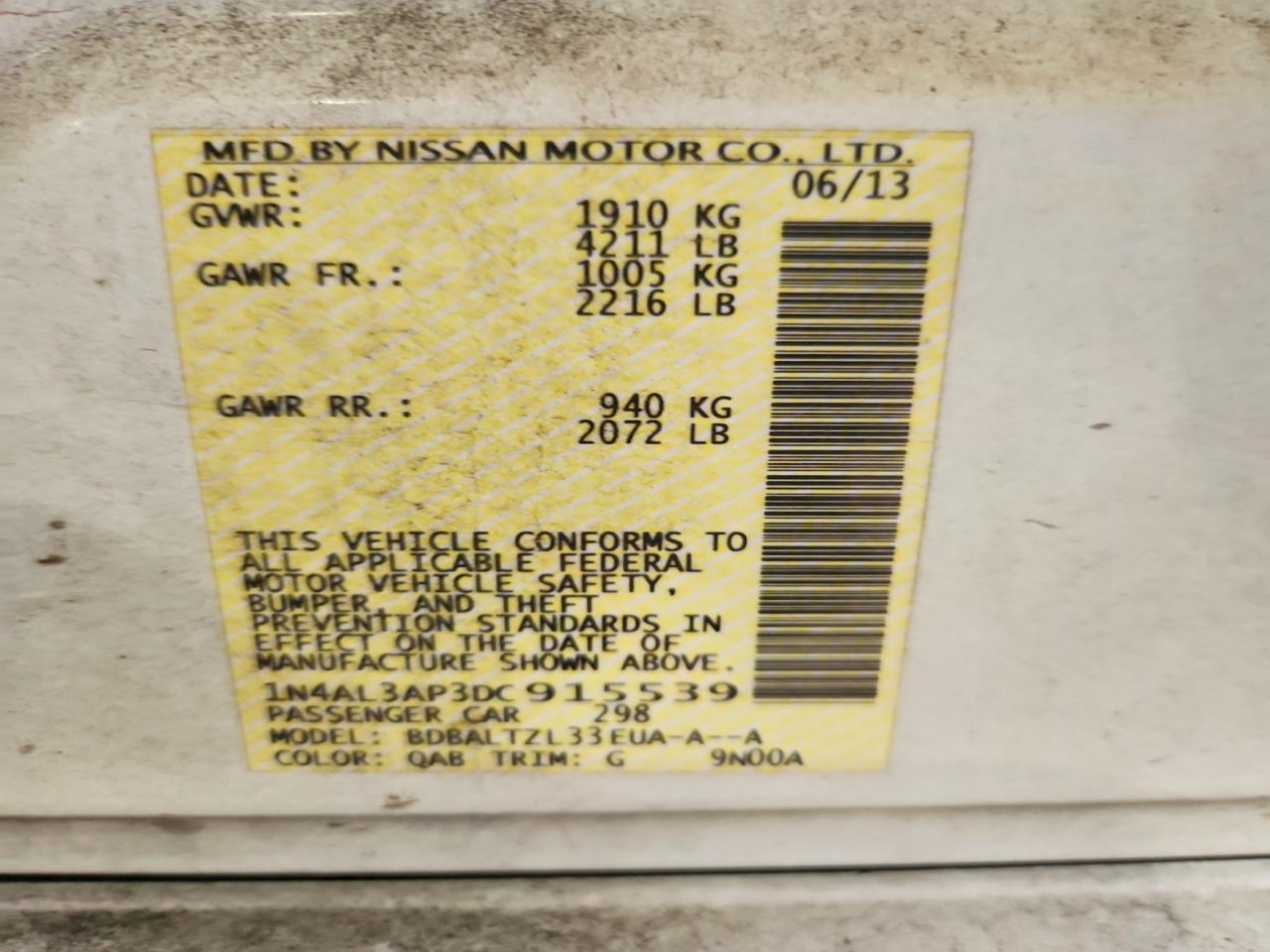 2013 Nissan Altima 2.5 White vin: 1N4AL3AP3DC915539