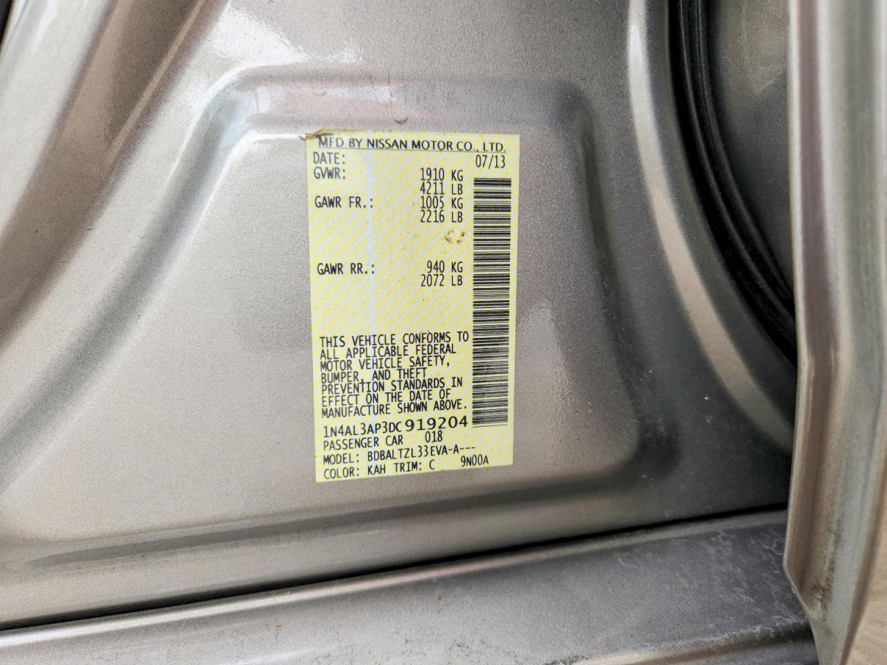 2013 Nissan Altima 2.5 Серебряный vin: 1N4AL3AP3DC919204