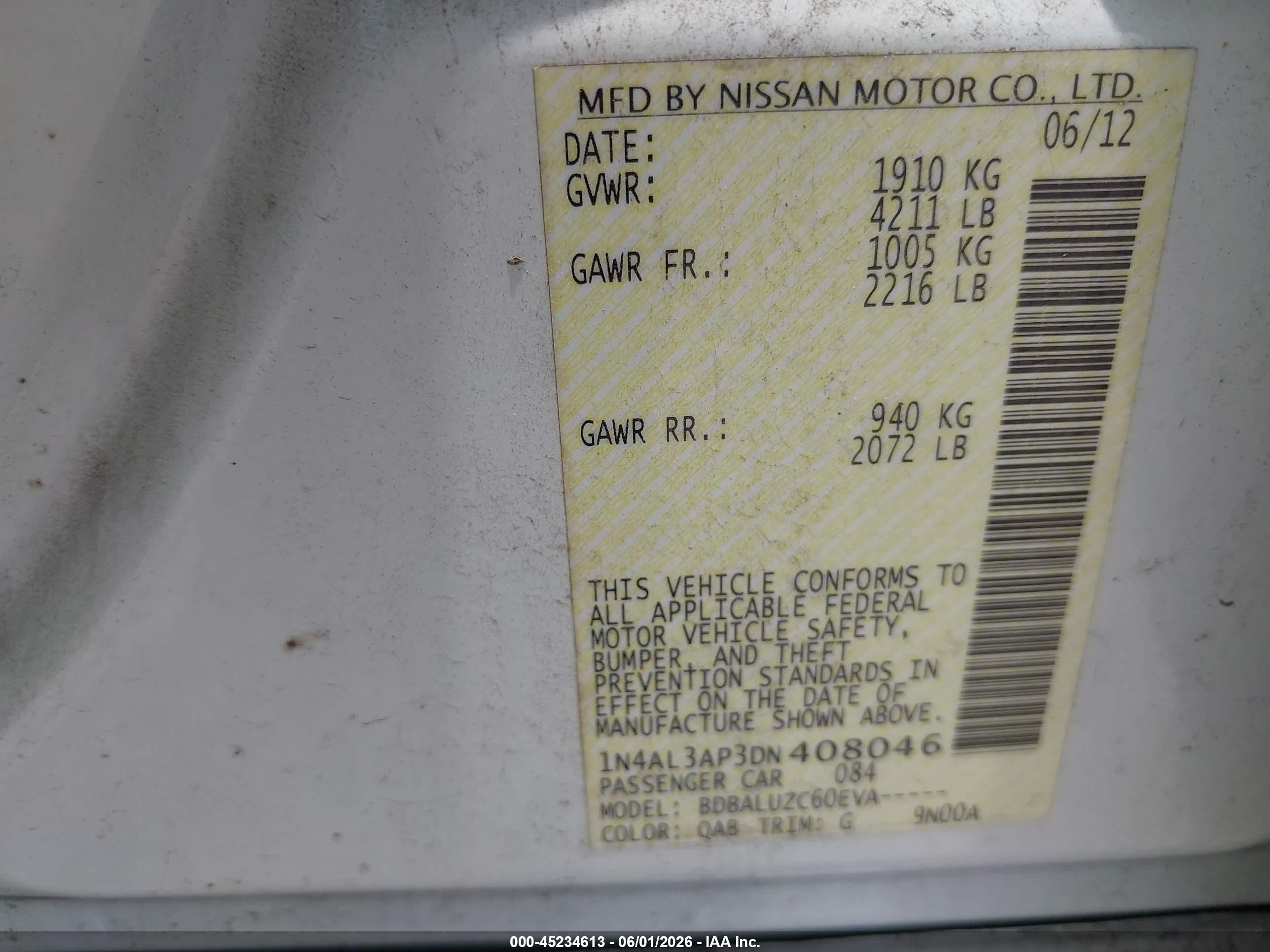 2013 Nissan Altima 2.5 Sv White vin: 1N4AL3AP3DN408046