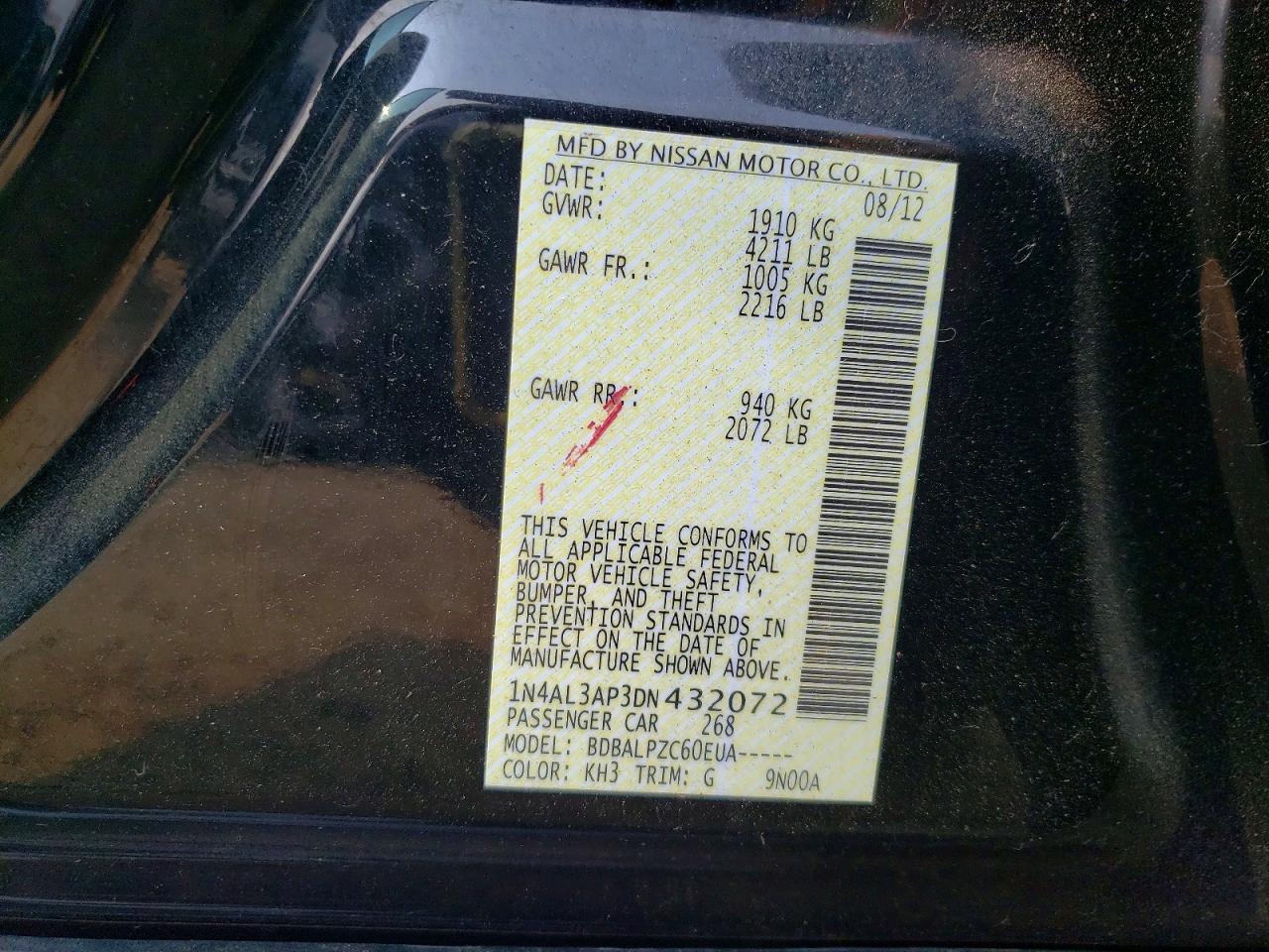 2013 Nissan Altima 2.5 Black vin: 1N4AL3AP3DN432072