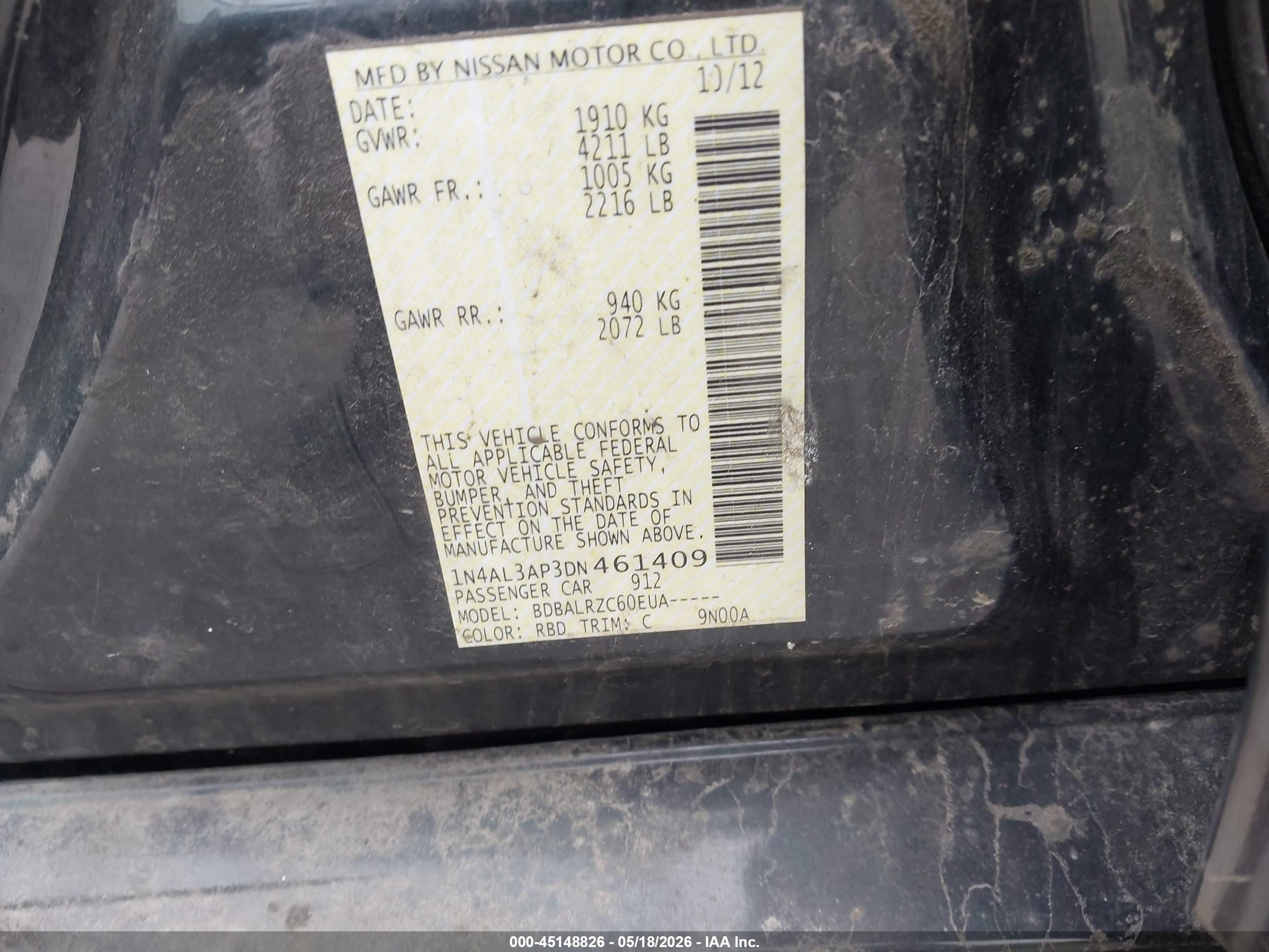 2013 Nissan Altima 2.5 S Blue vin: 1N4AL3AP3DN461409