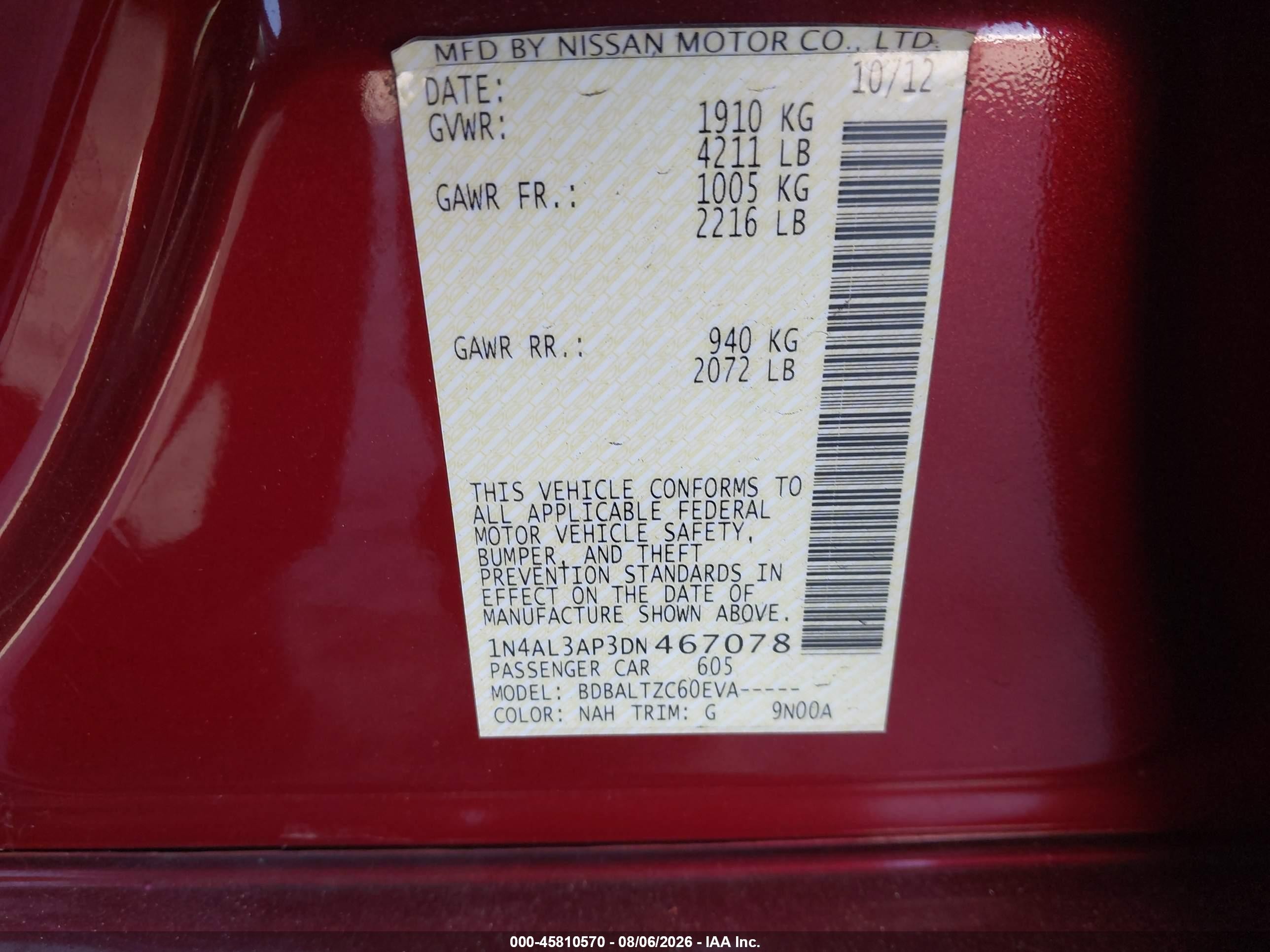 2013 Nissan Altima 2.5 Sv Red vin: 1N4AL3AP3DN467078