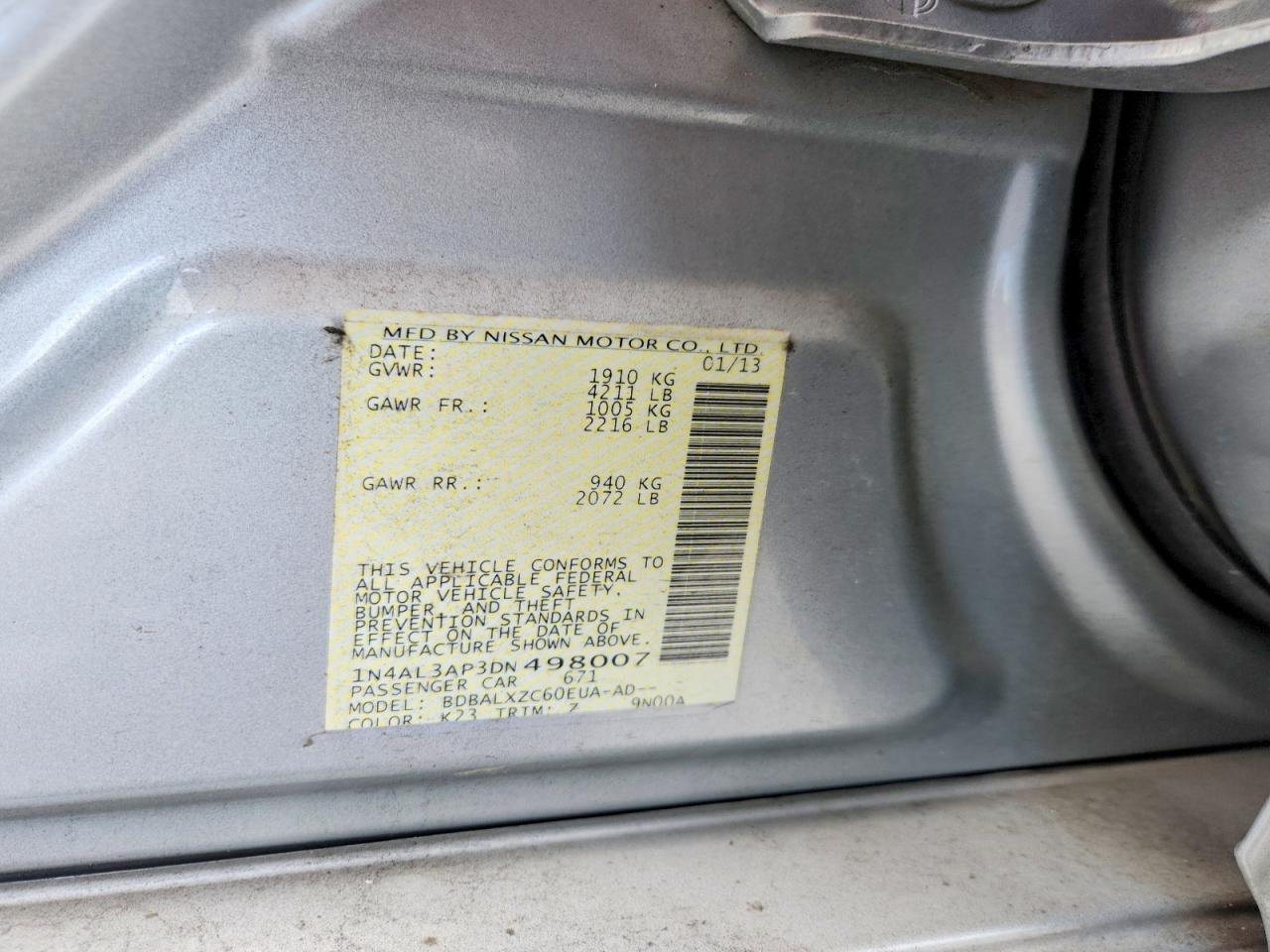 2013 Nissan Altima 2.5 Silver vin: 1N4AL3AP3DN498007