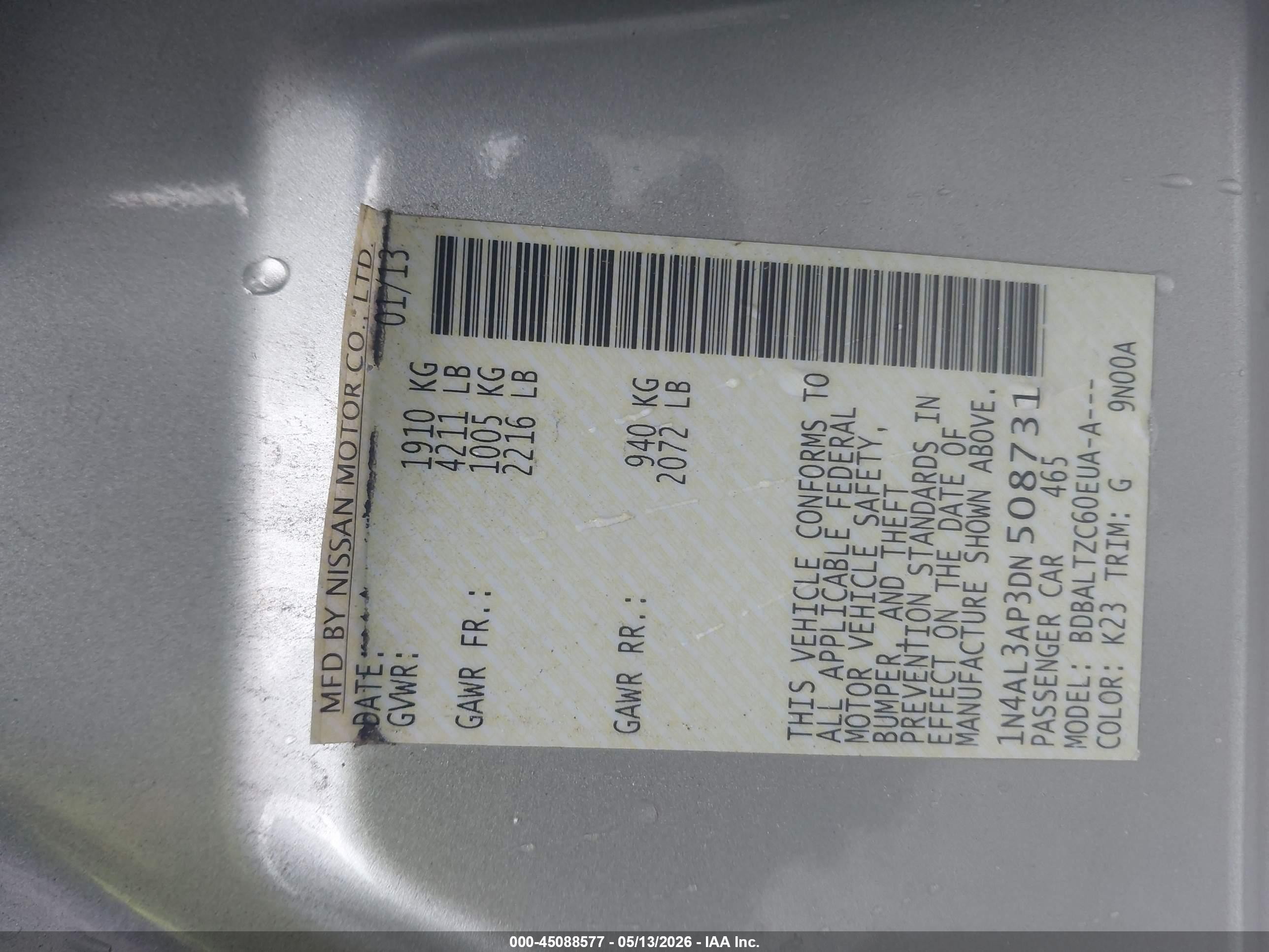 2013 Nissan Altima 2.5 Sv Silver vin: 1N4AL3AP3DN508731