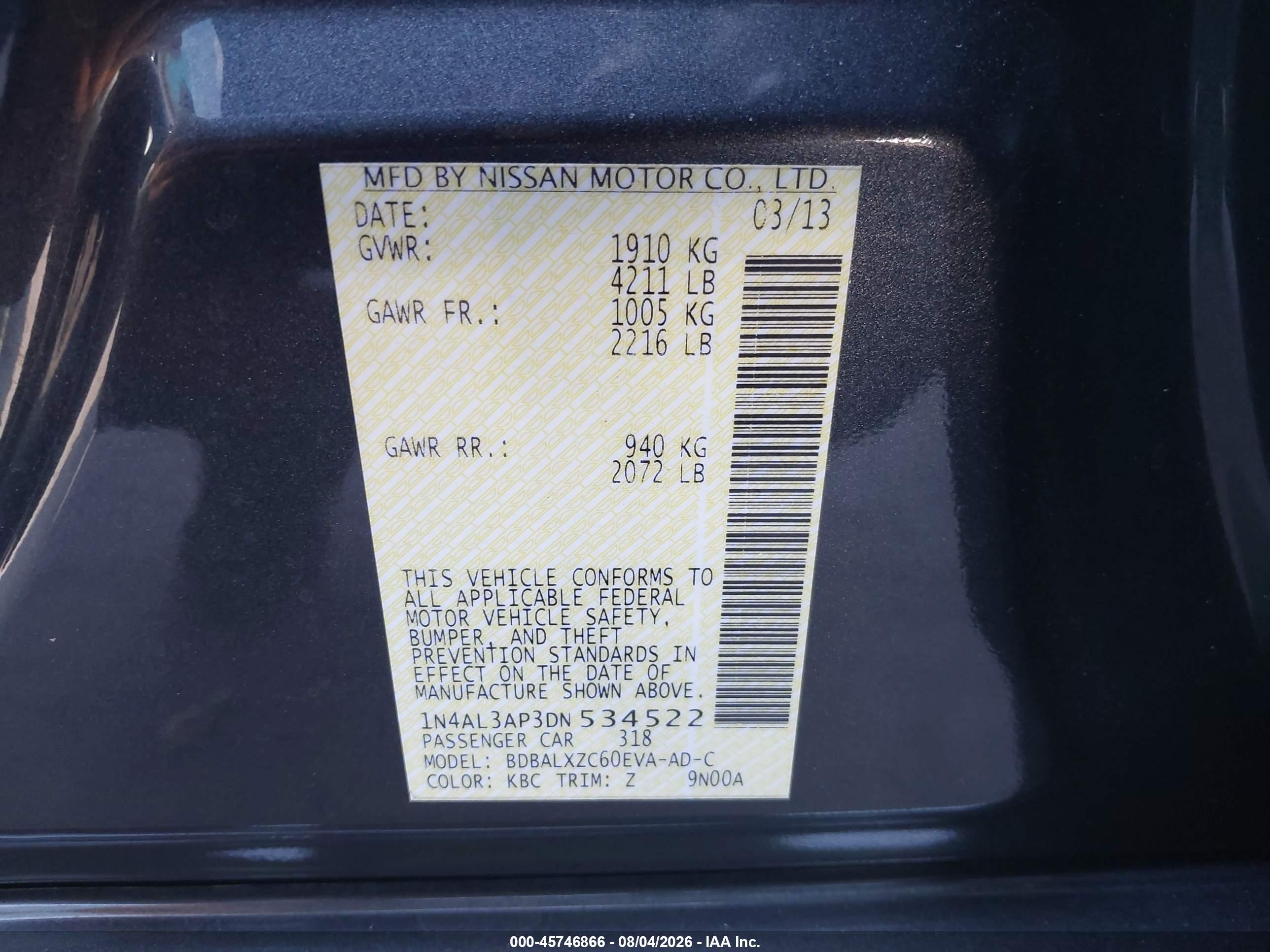 2013 Nissan Altima 2.5 Sl Серый vin: 1N4AL3AP3DN534522