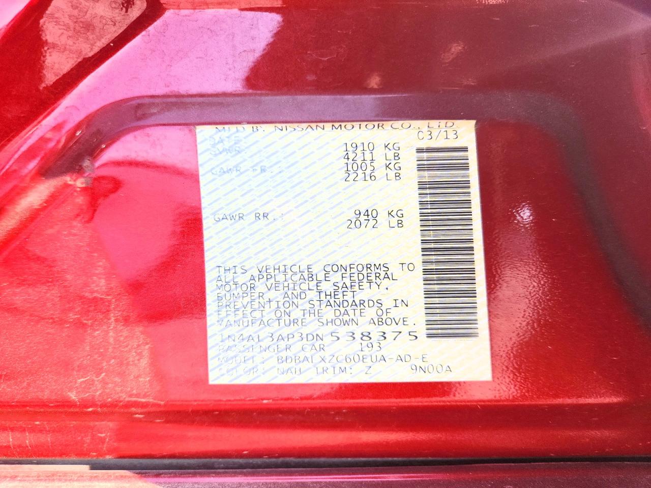 2013 Nissan Altima 2.5 Maroon vin: 1N4AL3AP3DN538375