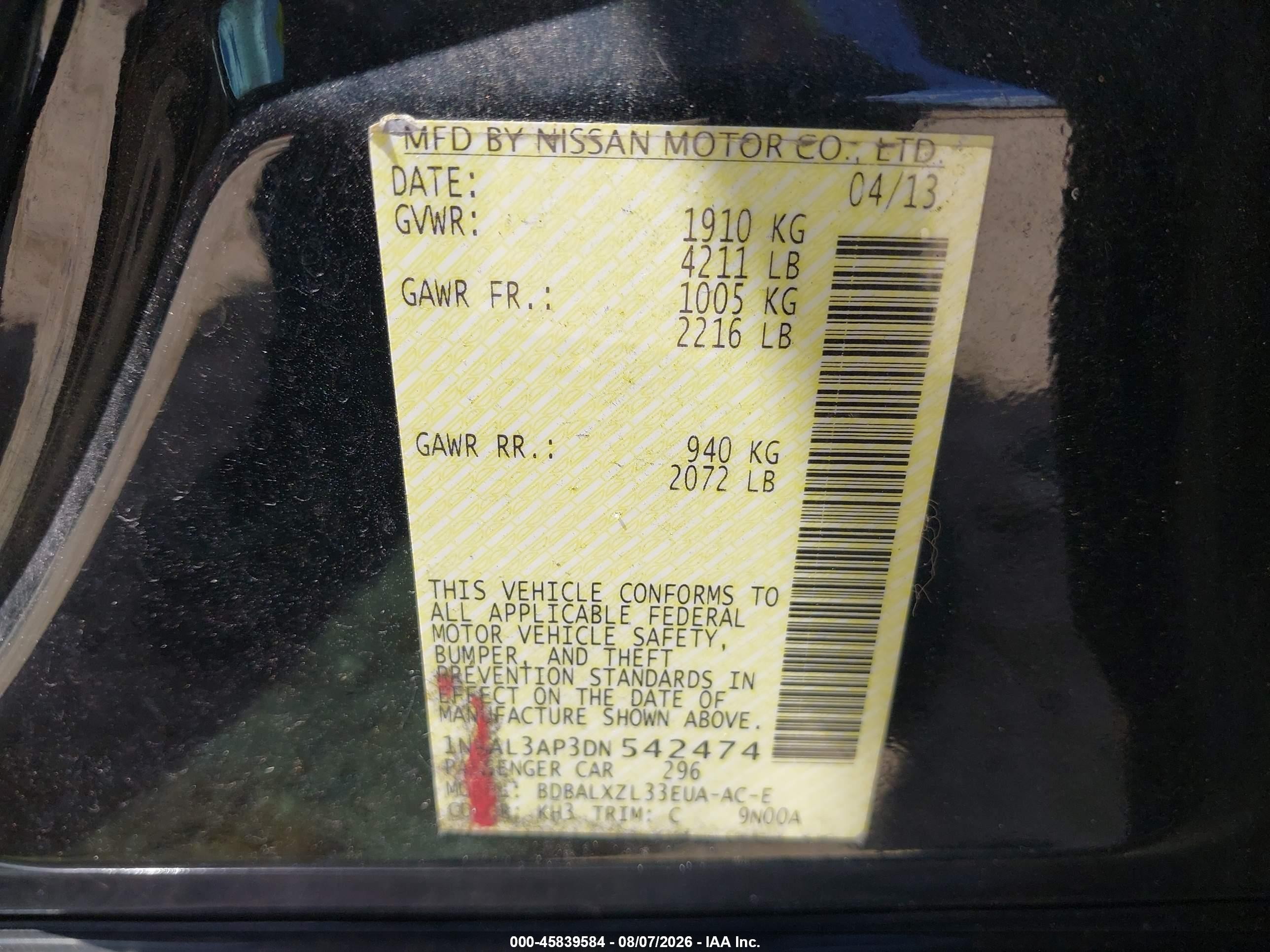 2013 Nissan Altima 2.5 Sl Black vin: 1N4AL3AP3DN542474