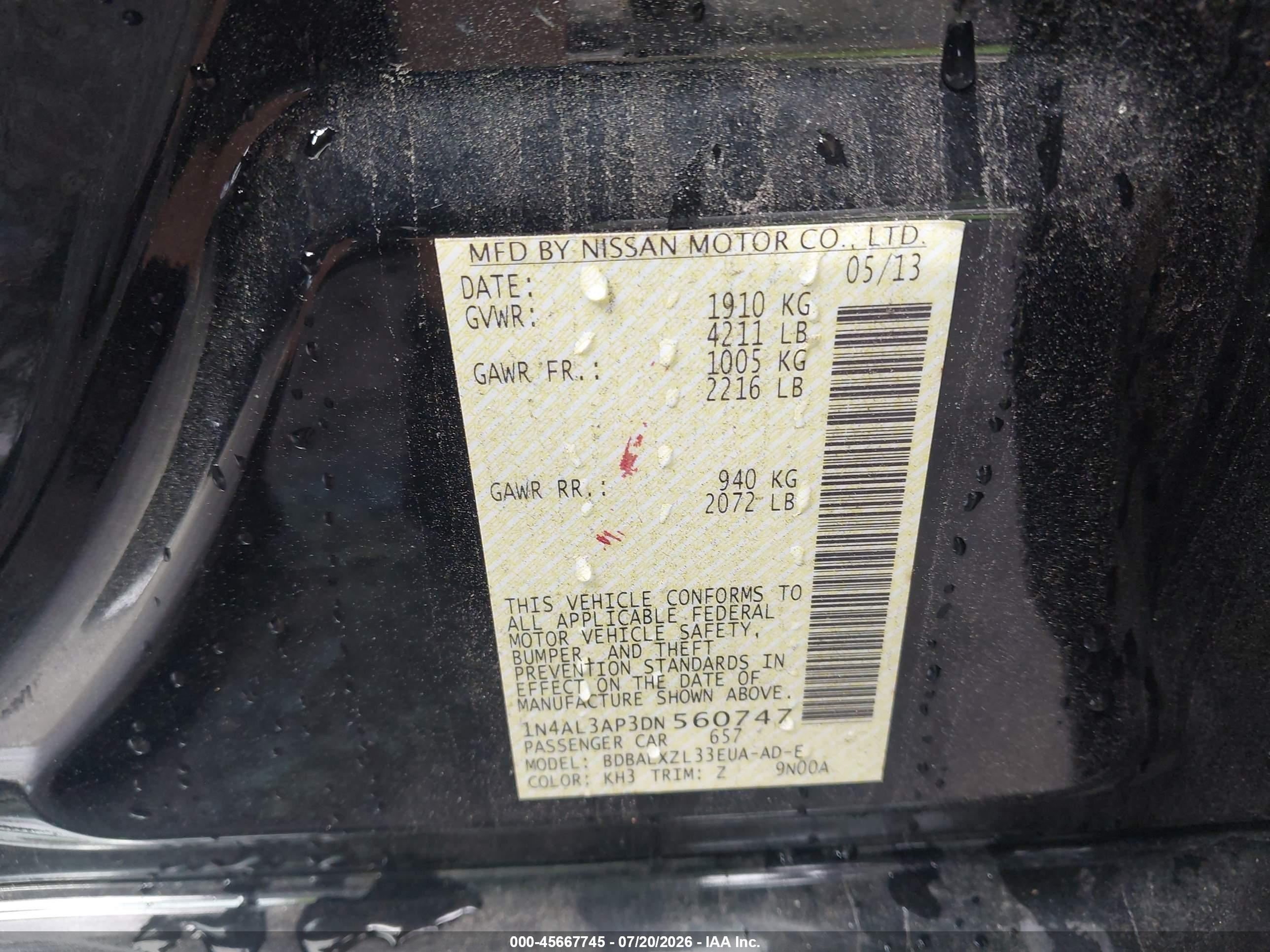 2013 Nissan Altima 2.5 Sl Black vin: 1N4AL3AP3DN560747