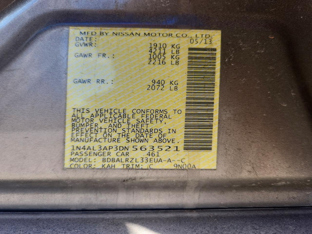 2013 Nissan Altima 2.5 Tan vin: 1N4AL3AP3DN563521
