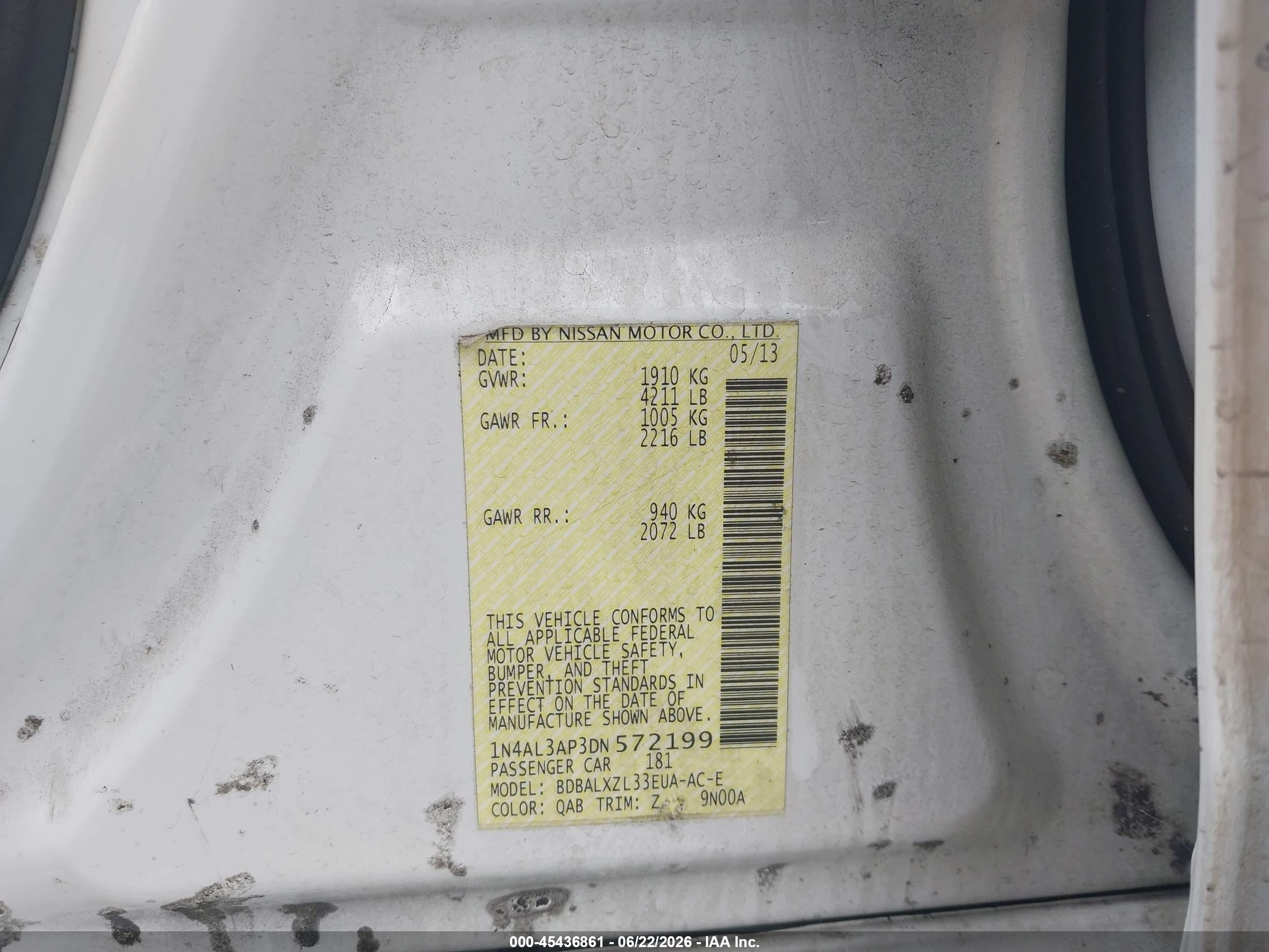 2013 Nissan Altima 2.5 Sl White vin: 1N4AL3AP3DN572199