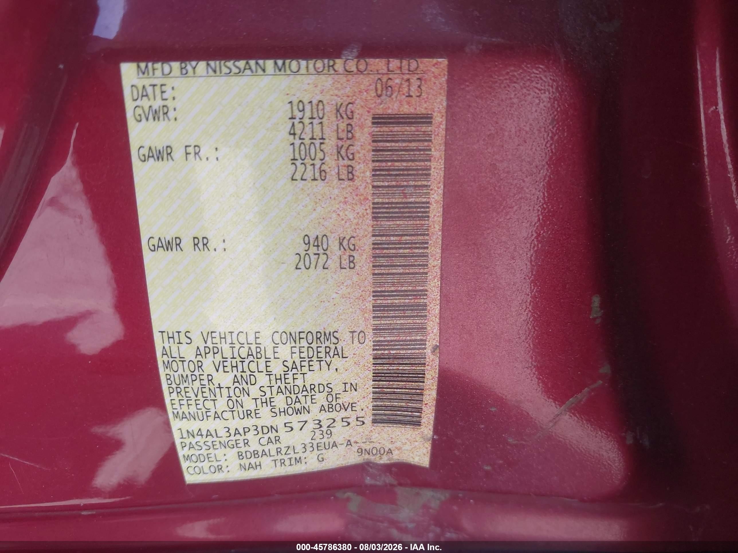2013 Nissan Altima 2.5 S Burgundy vin: 1N4AL3AP3DN573255