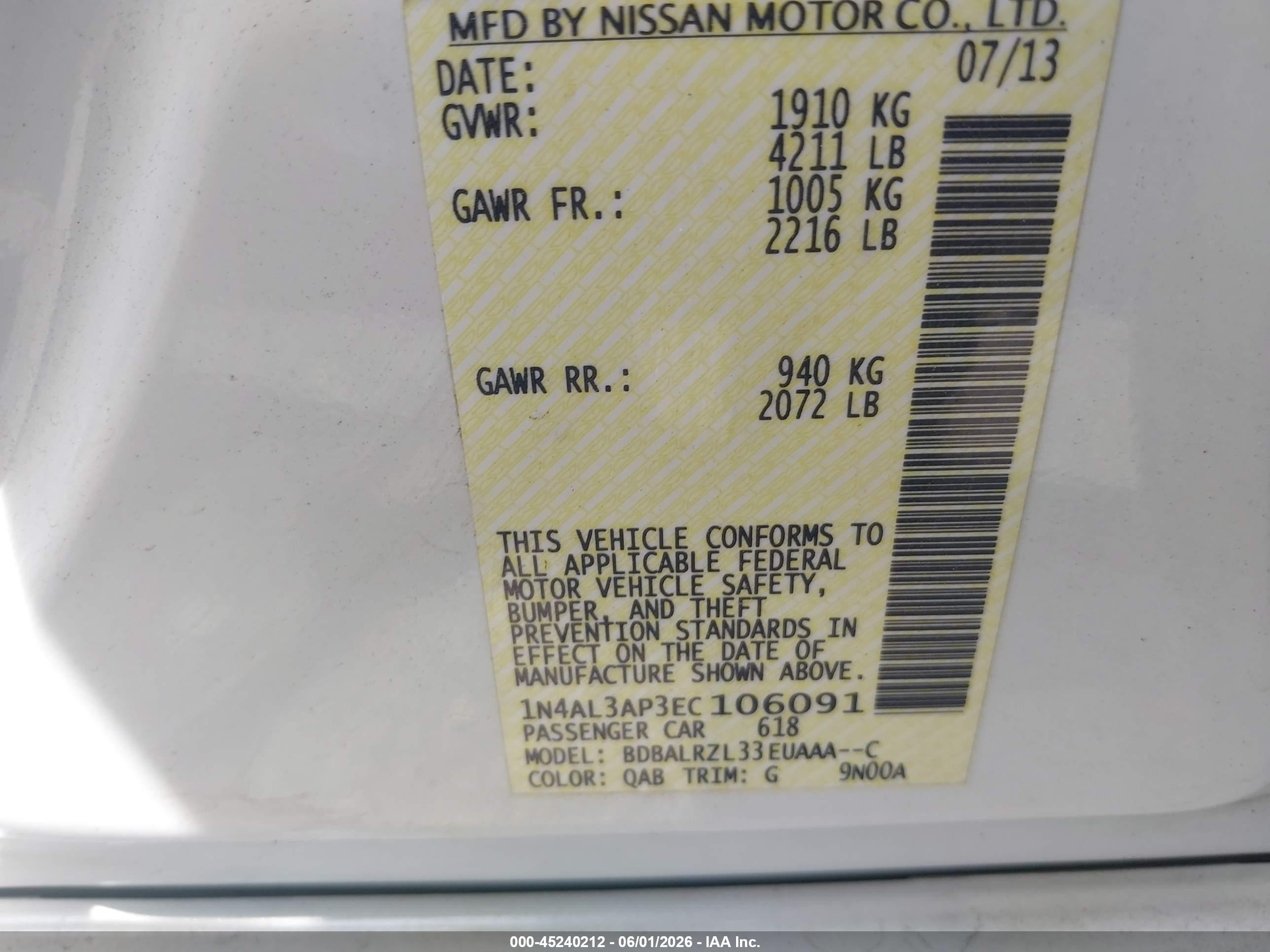 2014 Nissan Altima 2.5 S White vin: 1N4AL3AP3EC106091