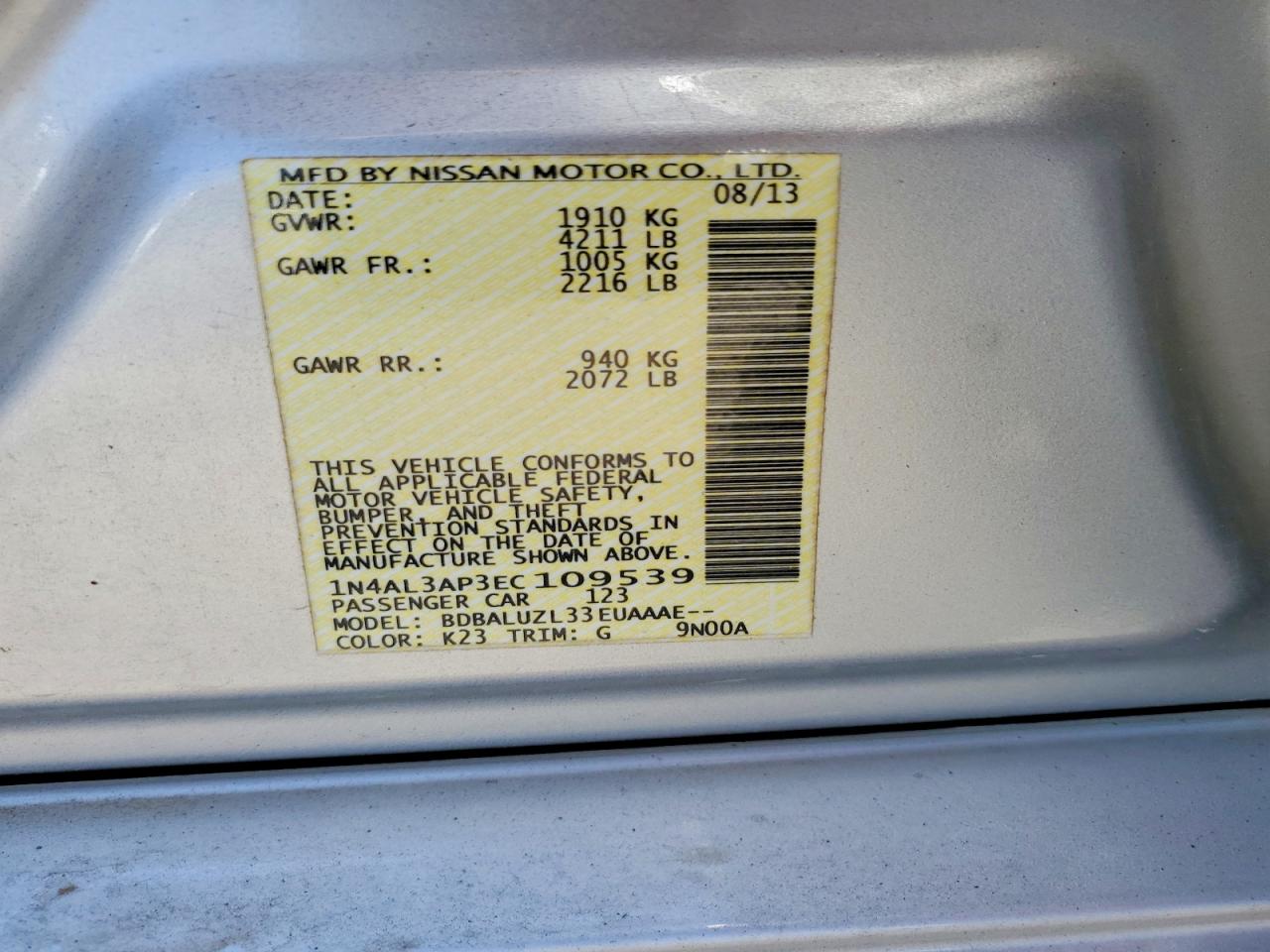 2014 Nissan Altima 2.5 Silver vin: 1N4AL3AP3EC109539