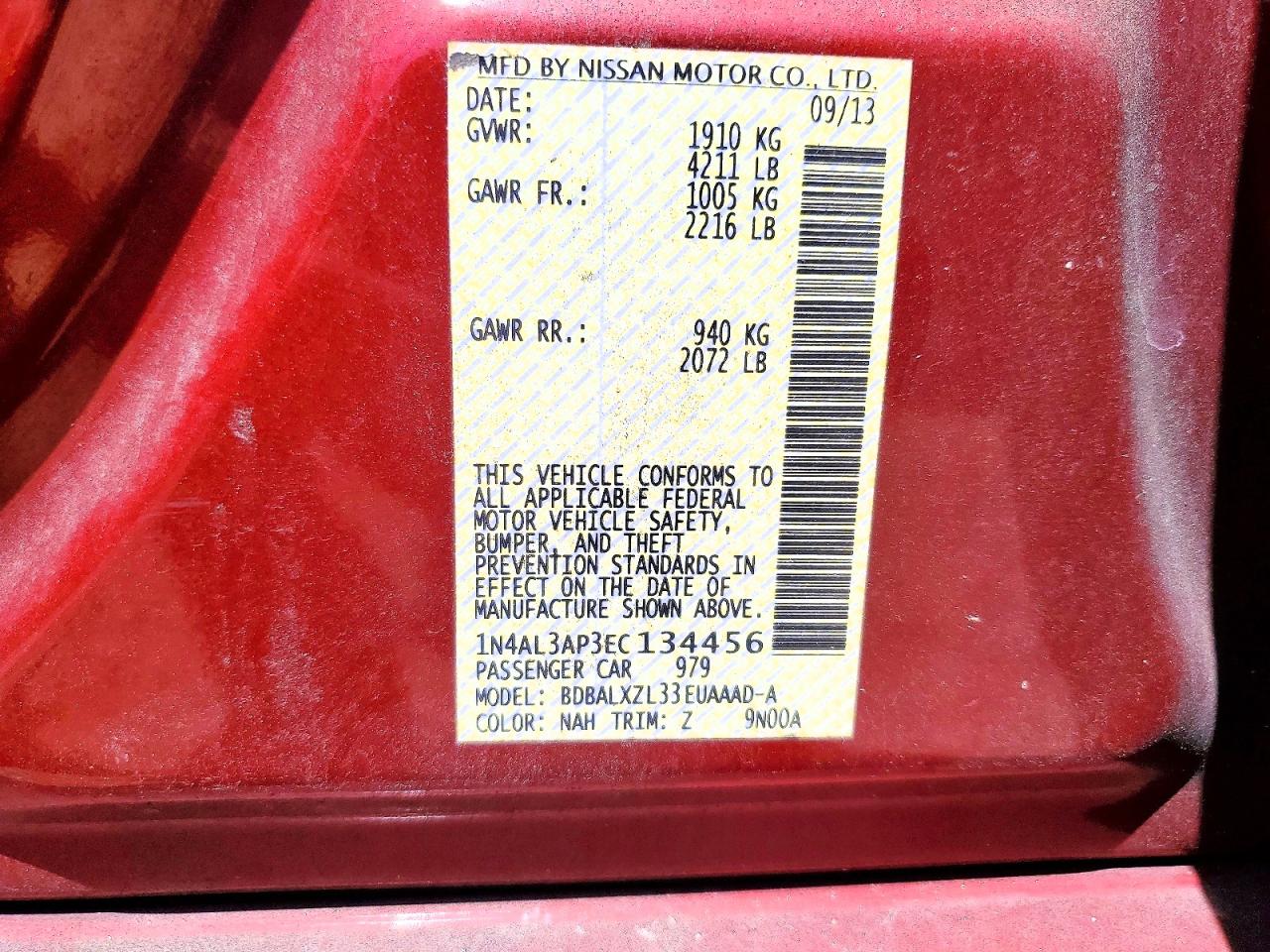 2014 Nissan Altima 2.5 Sl Red vin: 1N4AL3AP3EC134456