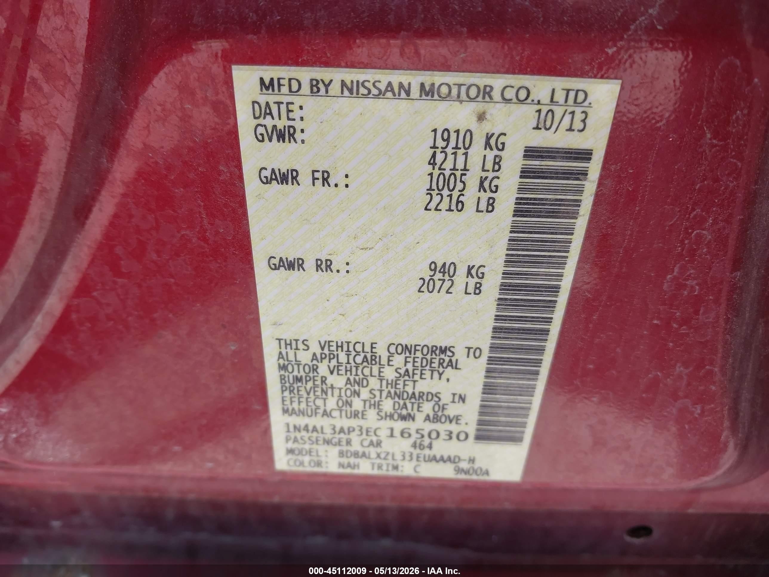 2014 Nissan Altima 2.5 Sl Burgundy vin: 1N4AL3AP3EC165030