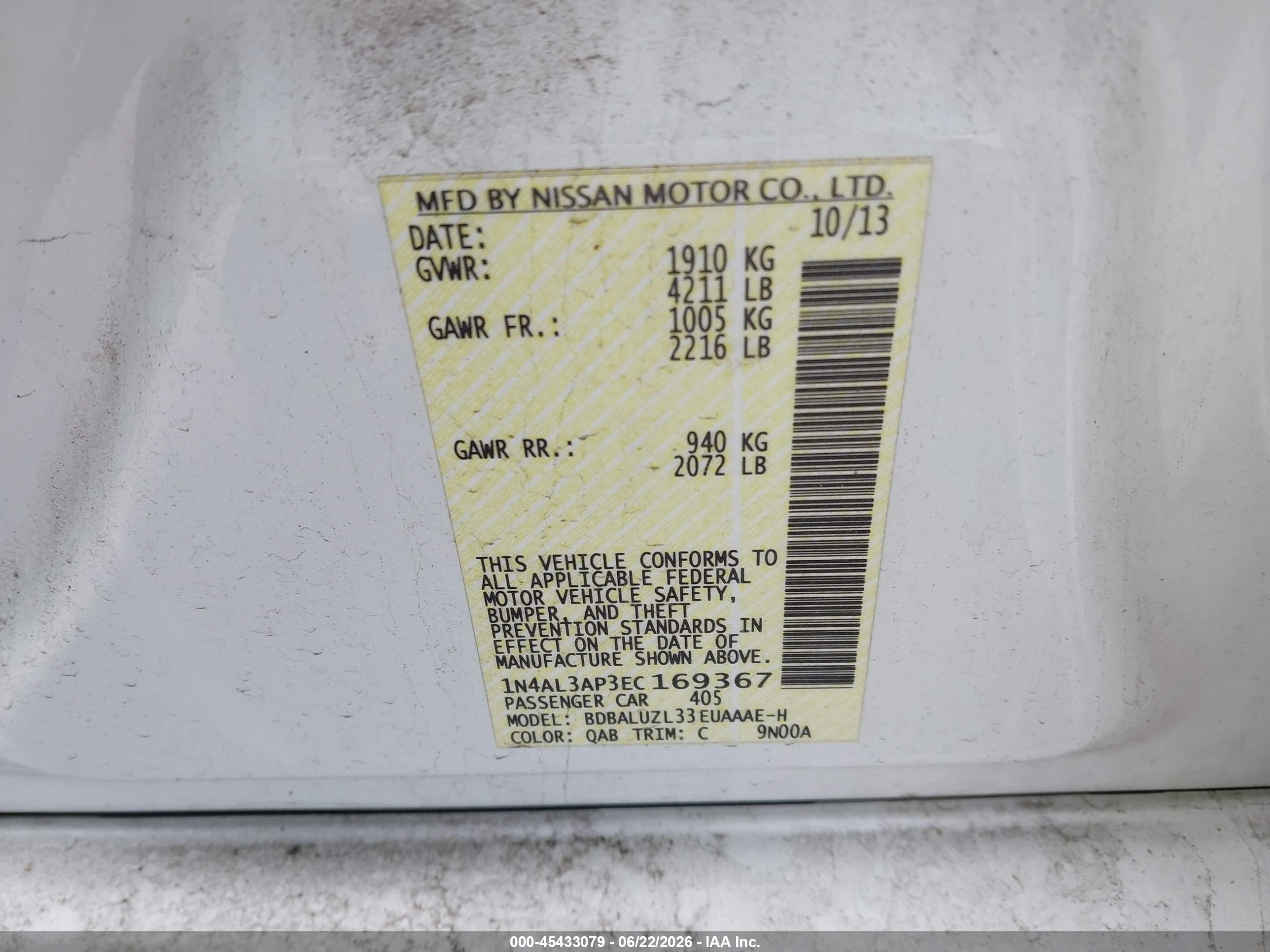 2014 Nissan Altima 2.5 Sv White vin: 1N4AL3AP3EC169367