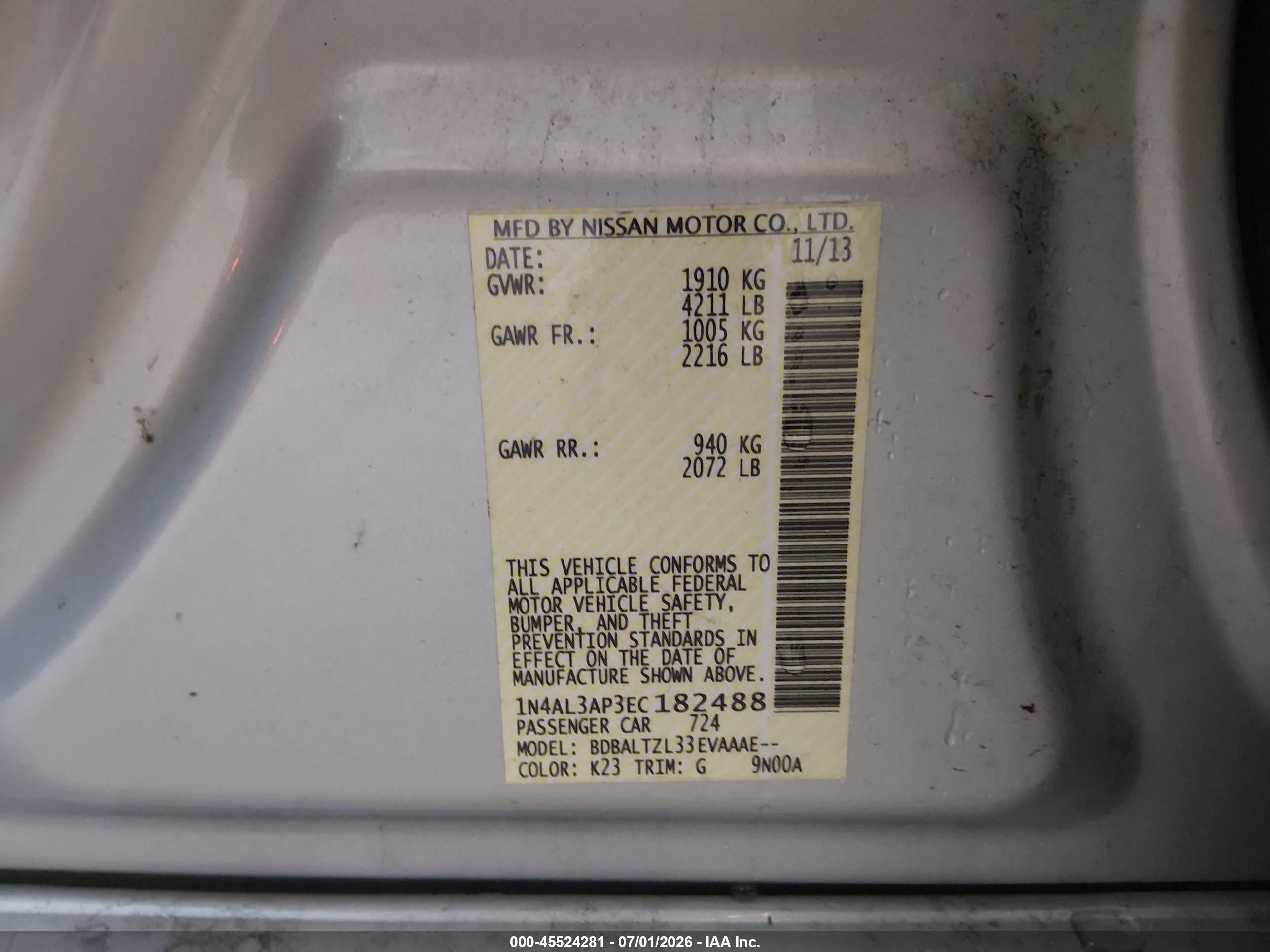 2014 Nissan Altima 2.5 Sv Silver vin: 1N4AL3AP3EC182488