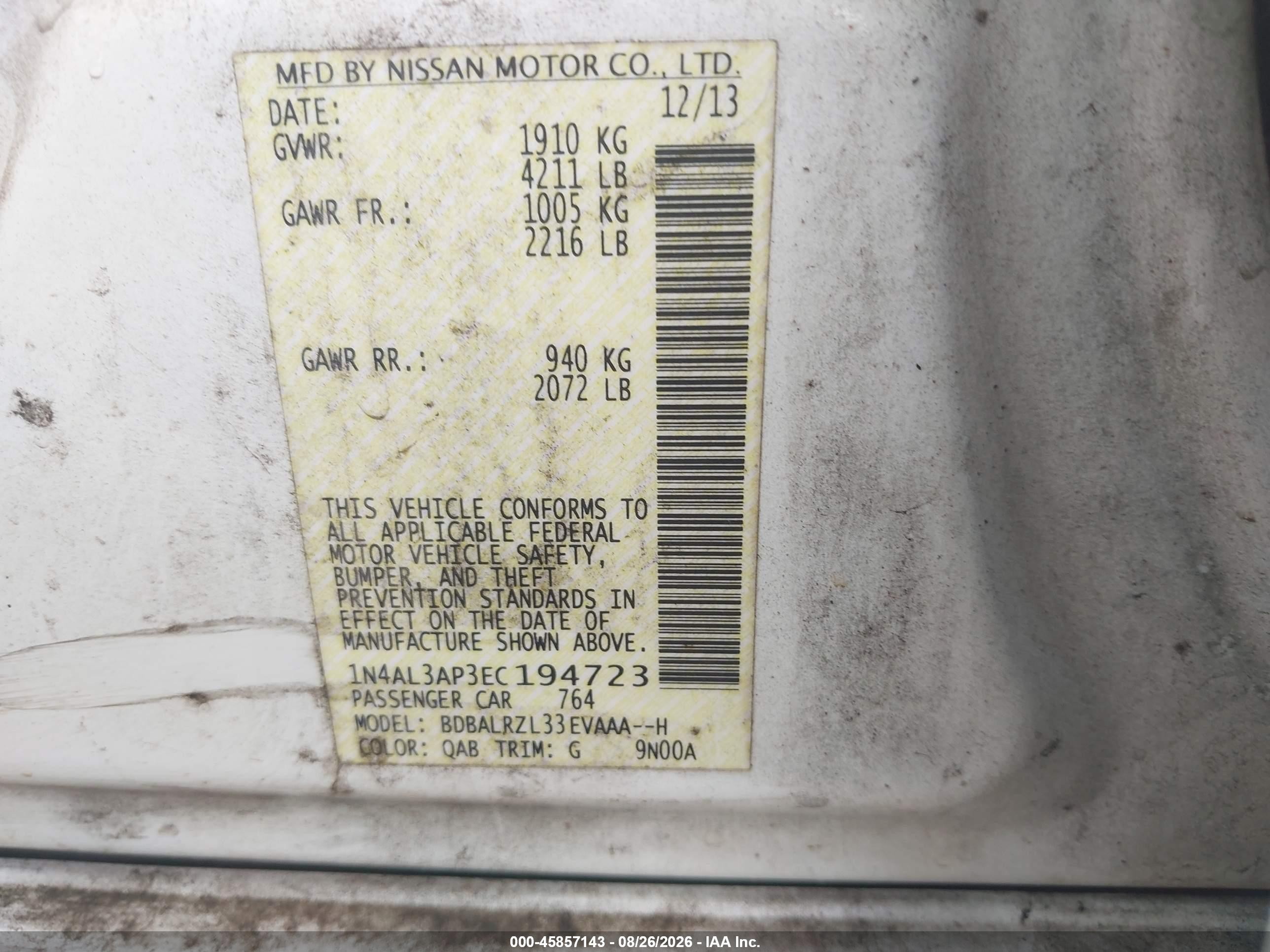 2014 Nissan Altima 2.5 S White vin: 1N4AL3AP3EC194723