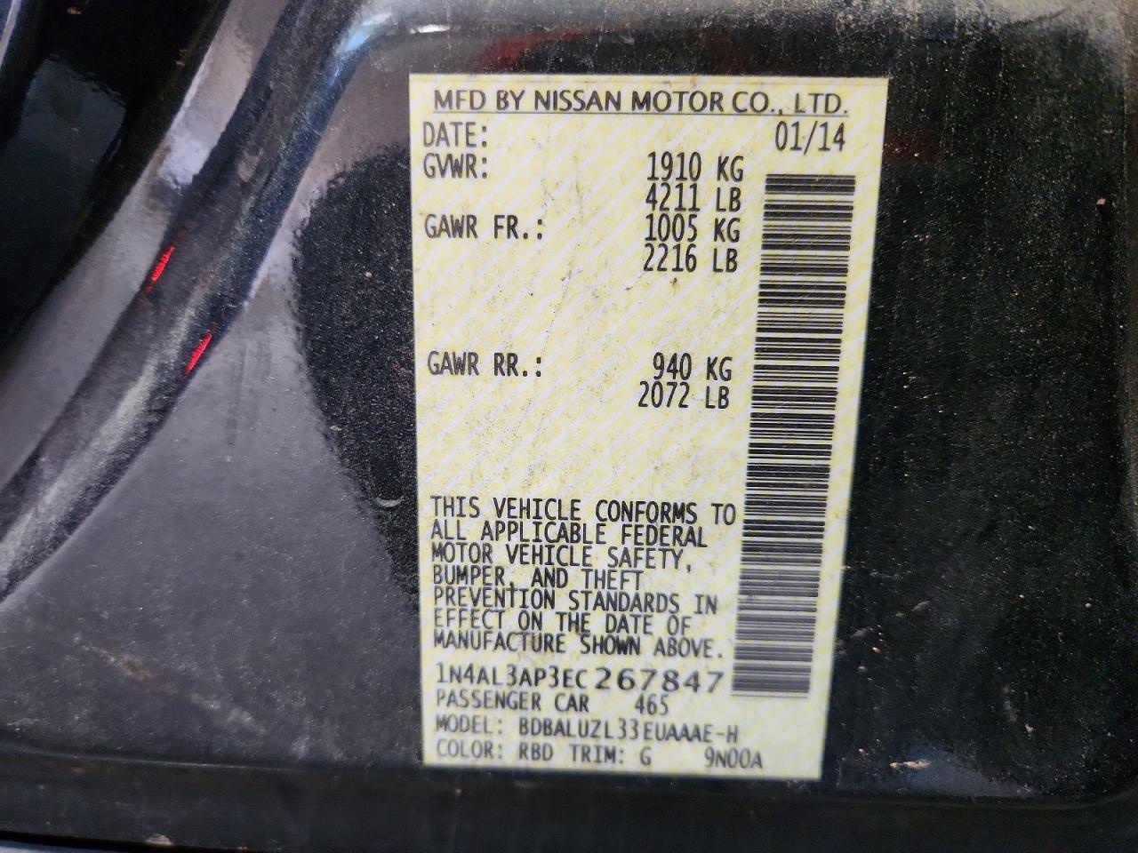 2014 Nissan Altima 2.5 Sv Черный vin: 1N4AL3AP3EC267847