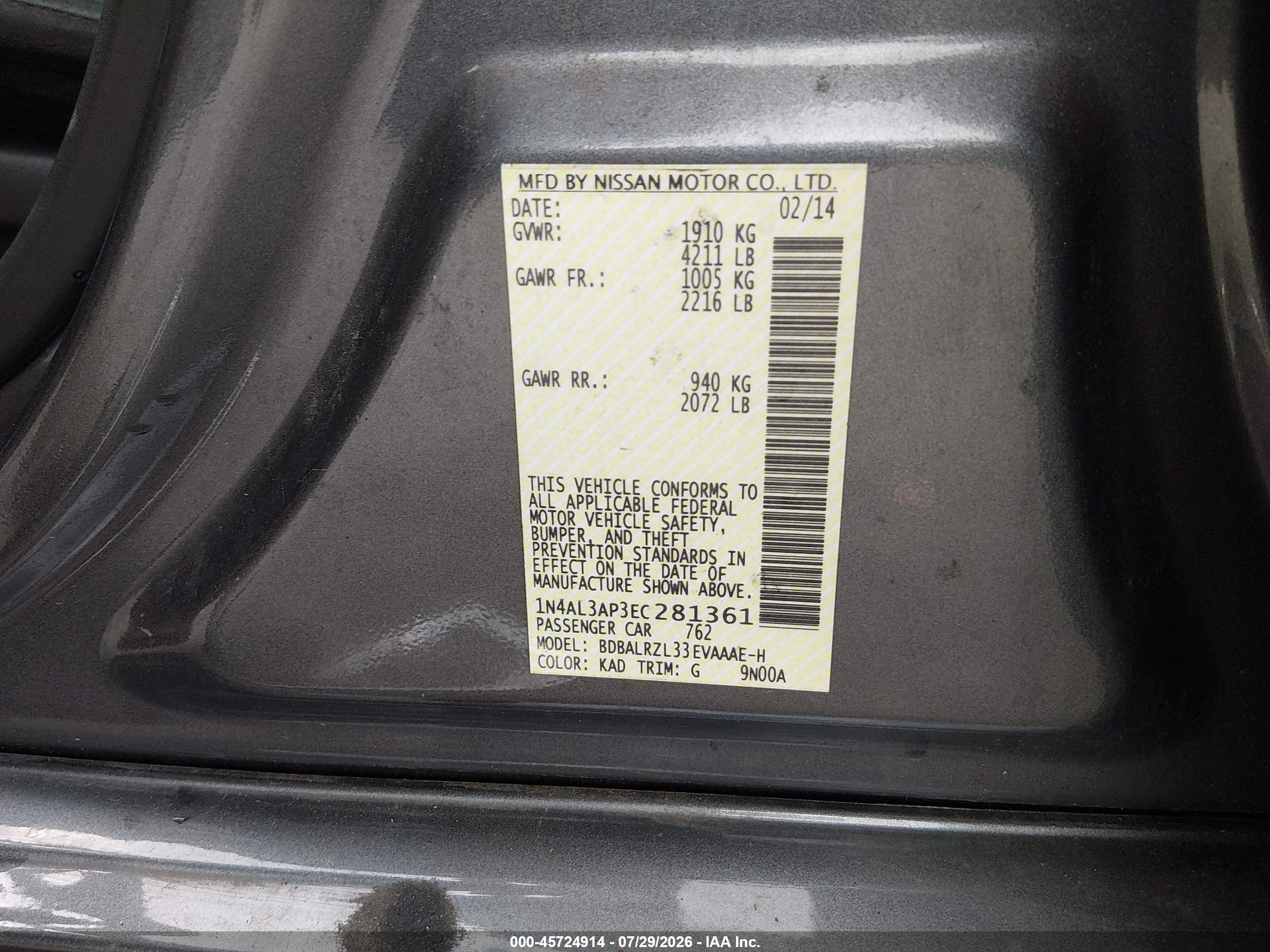 2014 Nissan Altima 2.5 S Pewter vin: 1N4AL3AP3EC281361