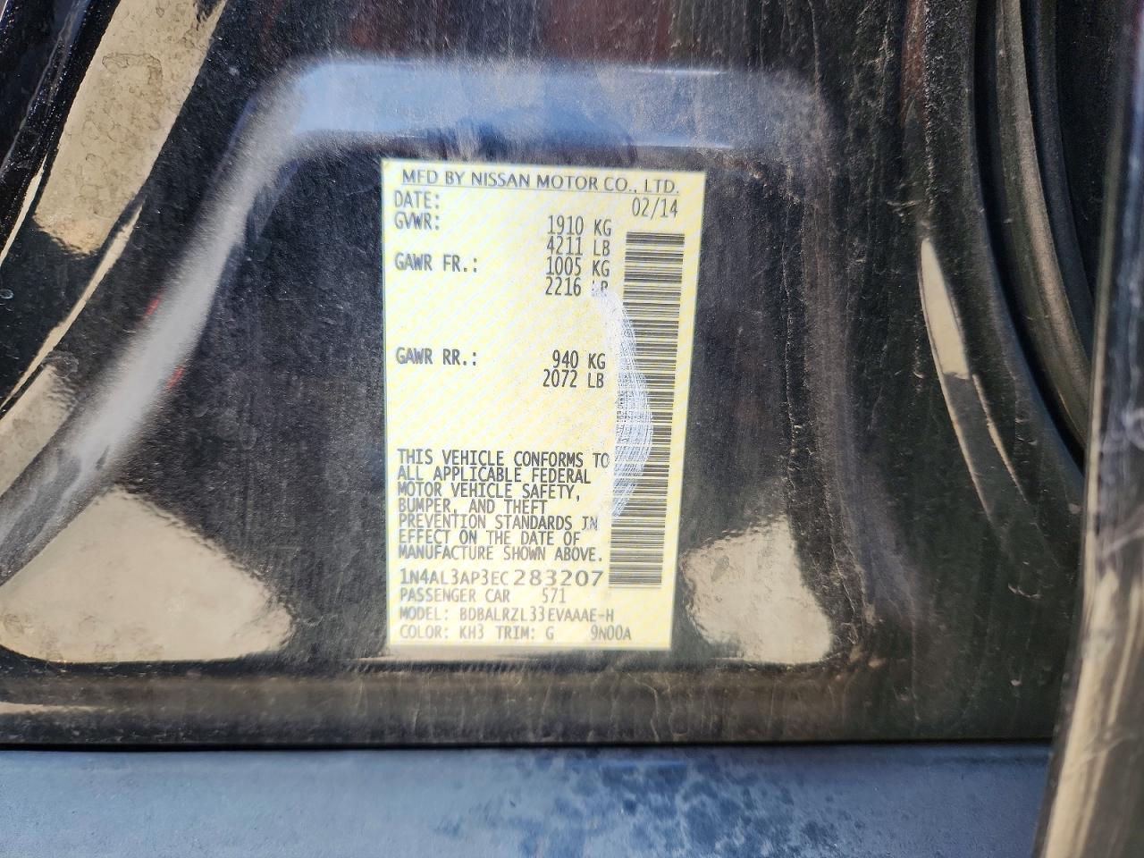 2014 Nissan Altima 2.5 S Black vin: 1N4AL3AP3EC283207