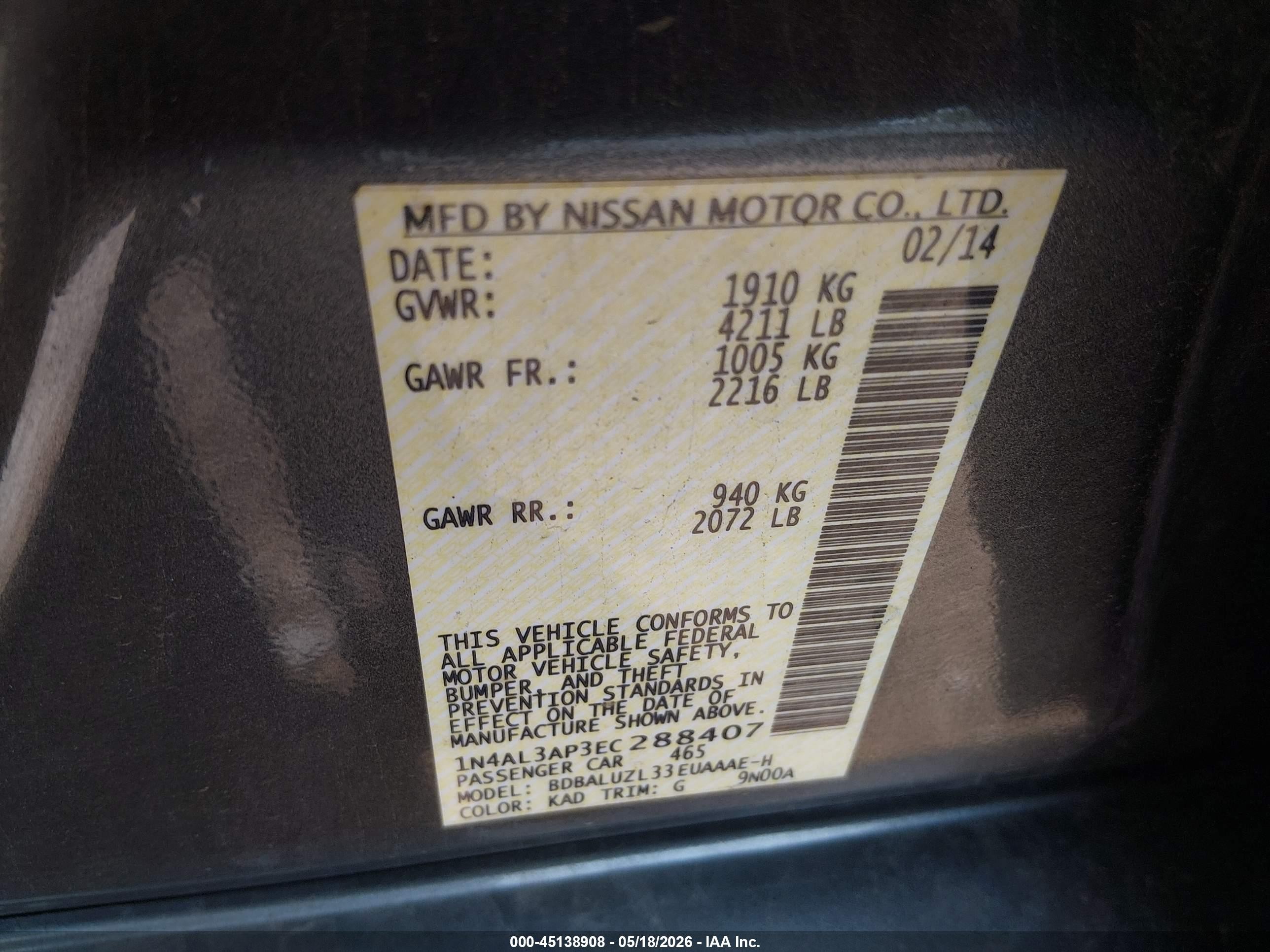 2014 Nissan Altima 2.5 Sv Gray vin: 1N4AL3AP3EC288407