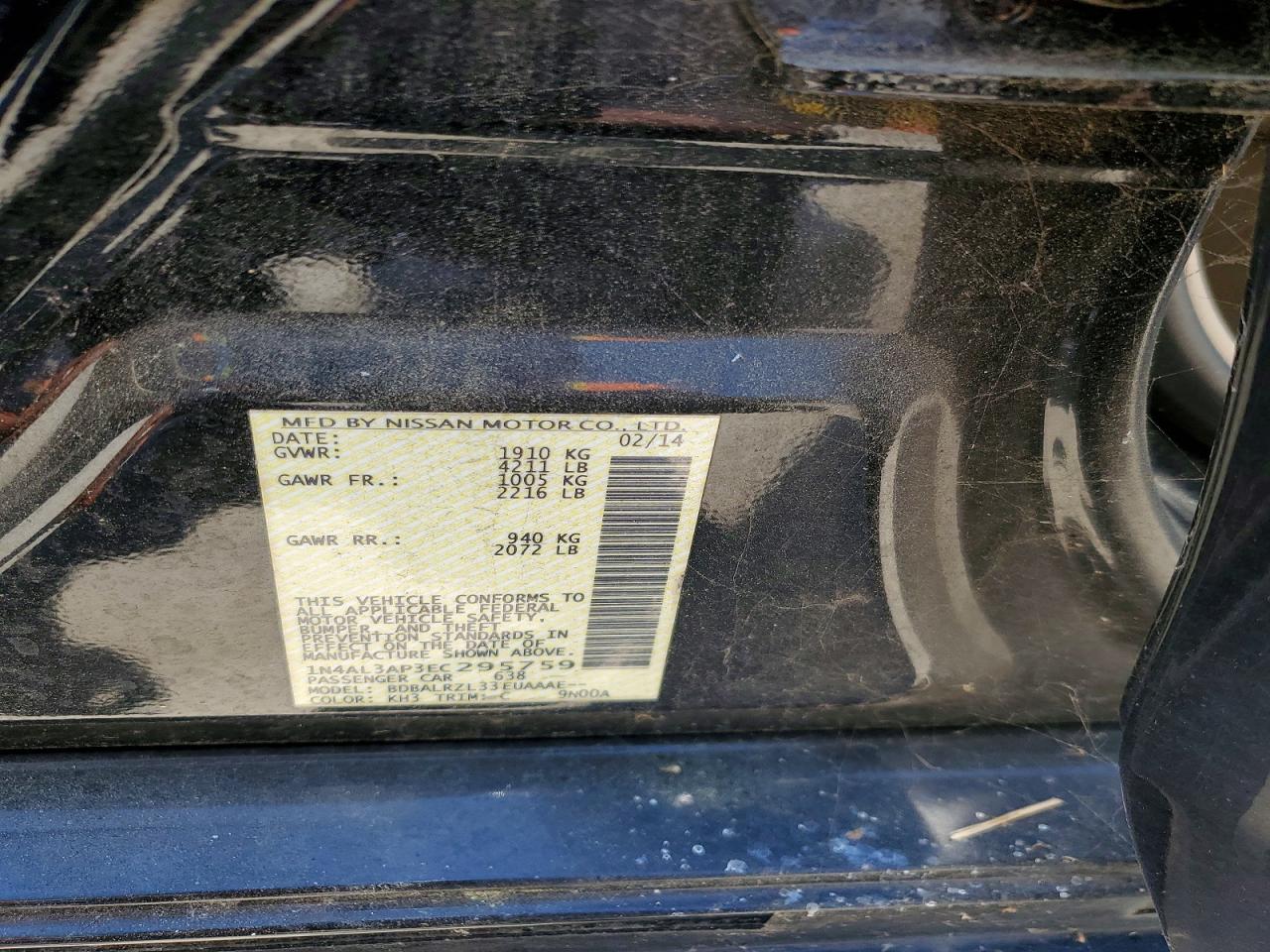 2014 Nissan Altima 2.5 S Черный vin: 1N4AL3AP3EC295759