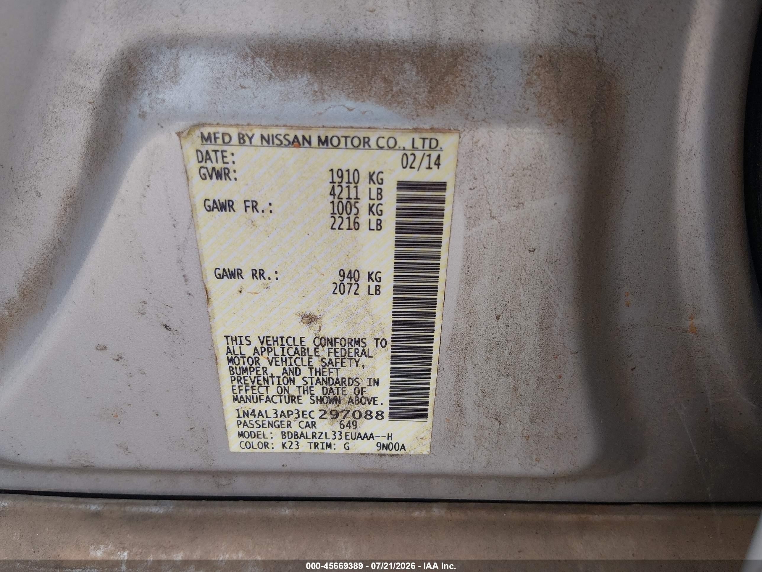 2014 Nissan Altima 2.5 S Silver vin: 1N4AL3AP3EC297088
