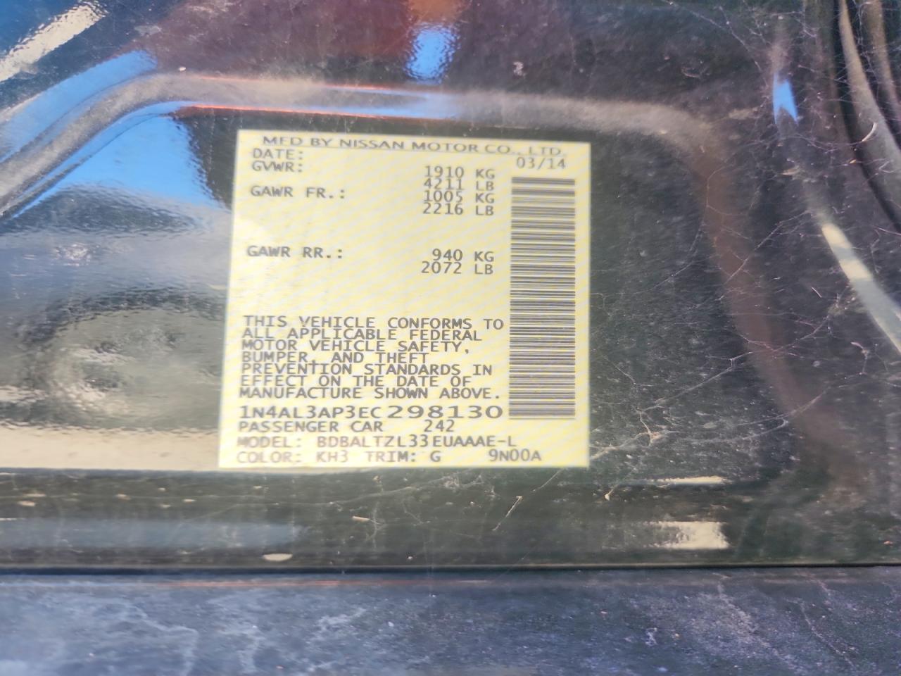 2014 Nissan Altima 2.5 Sv Gray vin: 1N4AL3AP3EC298130