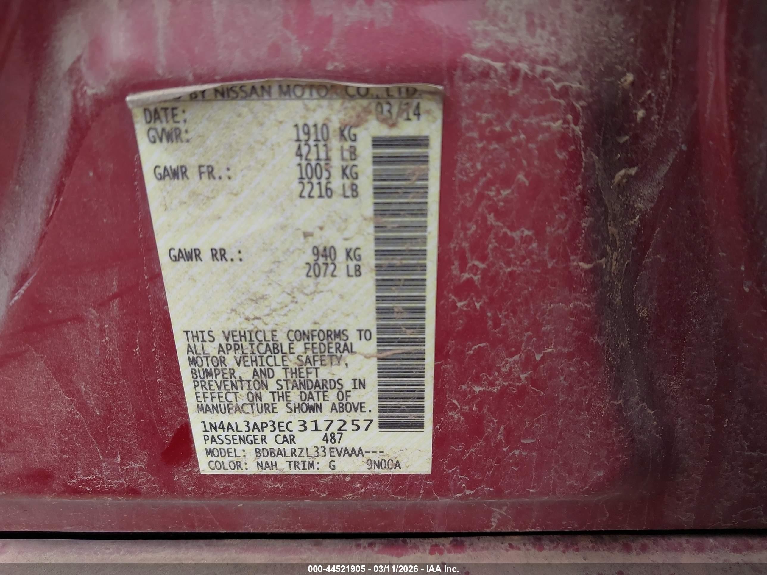 2014 Nissan Altima 2.5 S Maroon vin: 1N4AL3AP3EC317257