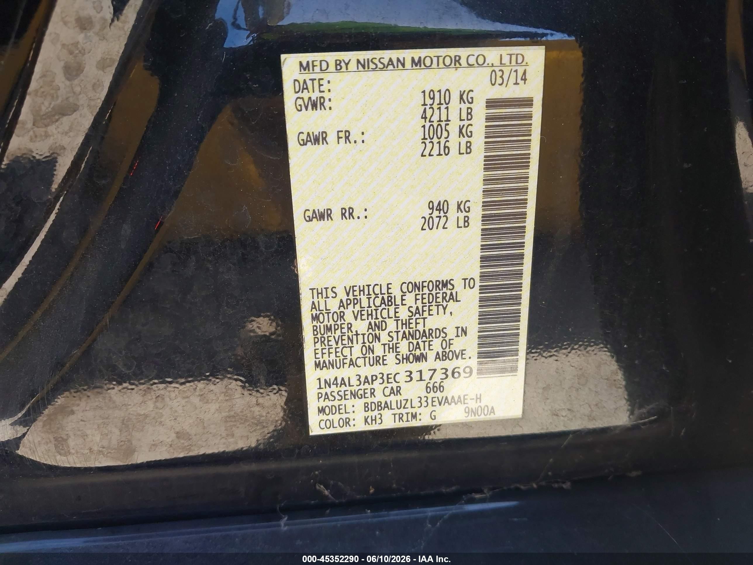 2014 Nissan Altima 2.5 Sv Black vin: 1N4AL3AP3EC317369