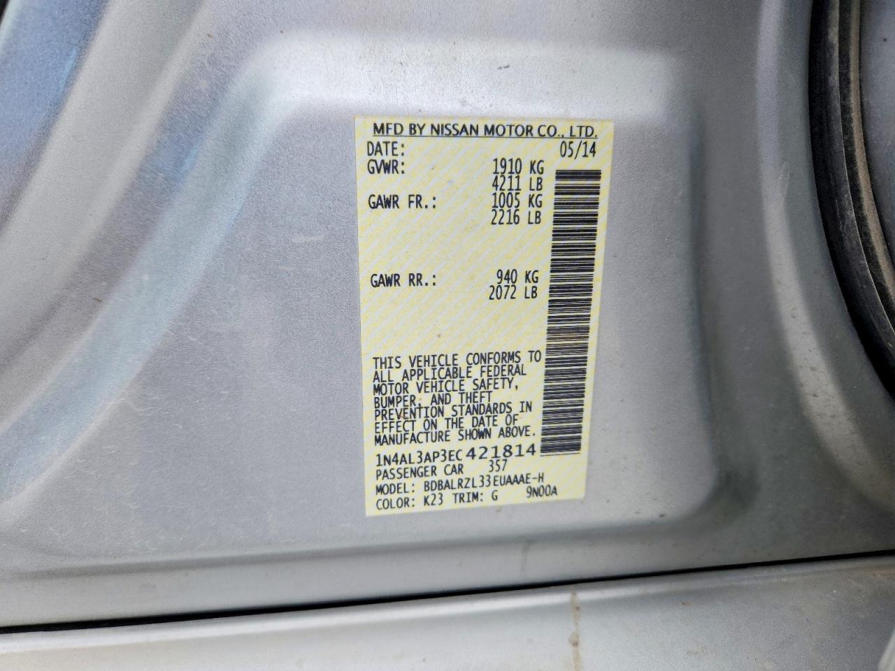 2014 Nissan Altima 2.5 Silver vin: 1N4AL3AP3EC421814
