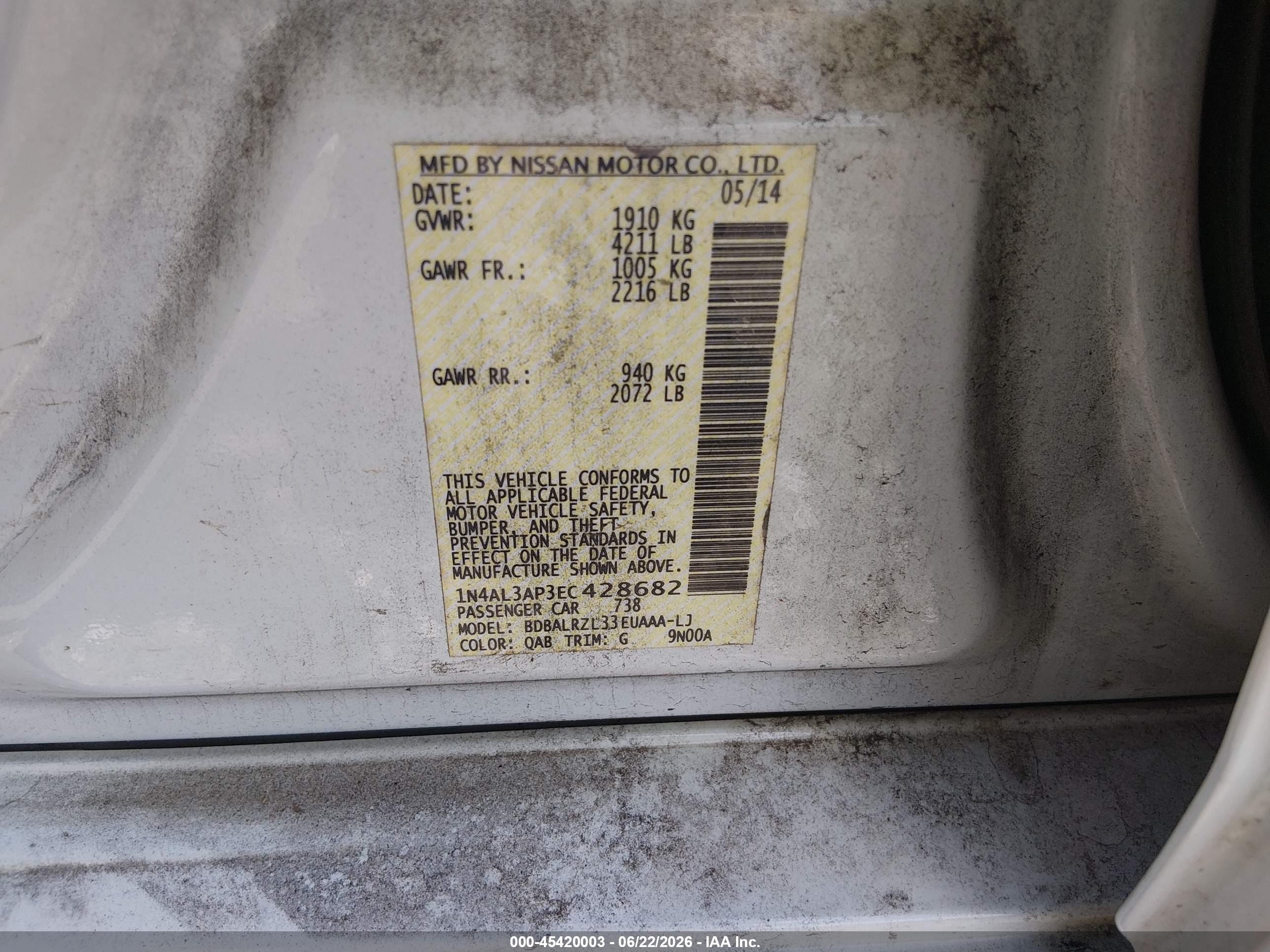 2014 Nissan Altima 2.5 S White vin: 1N4AL3AP3EC428682