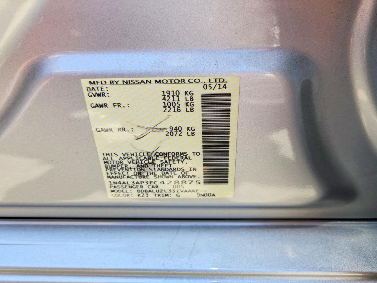 2014 Nissan Altima 2.5 Sv Серебряный vin: 1N4AL3AP3EC428875