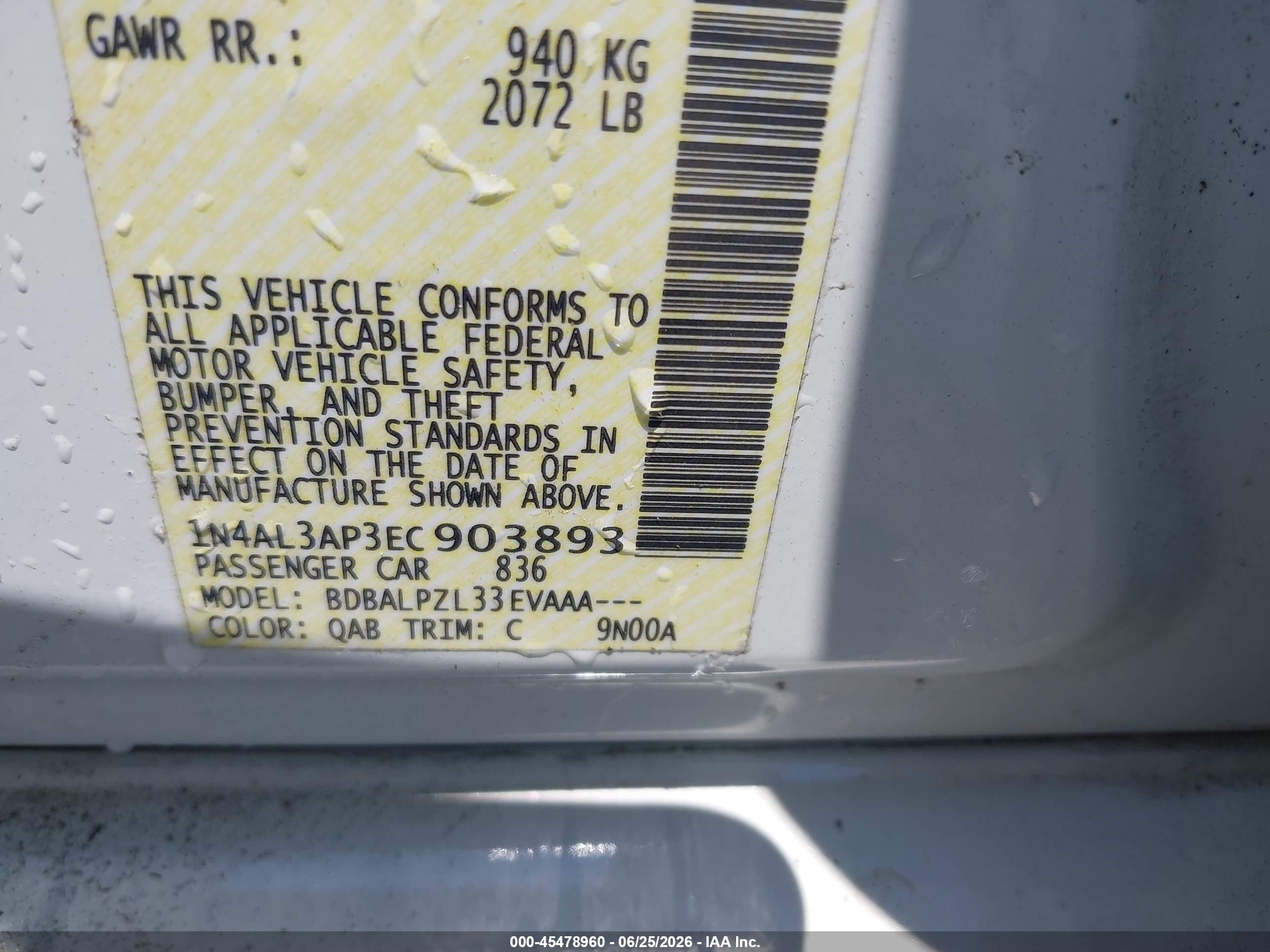 2014 Nissan Altima 2.5 White vin: 1N4AL3AP3EC903893